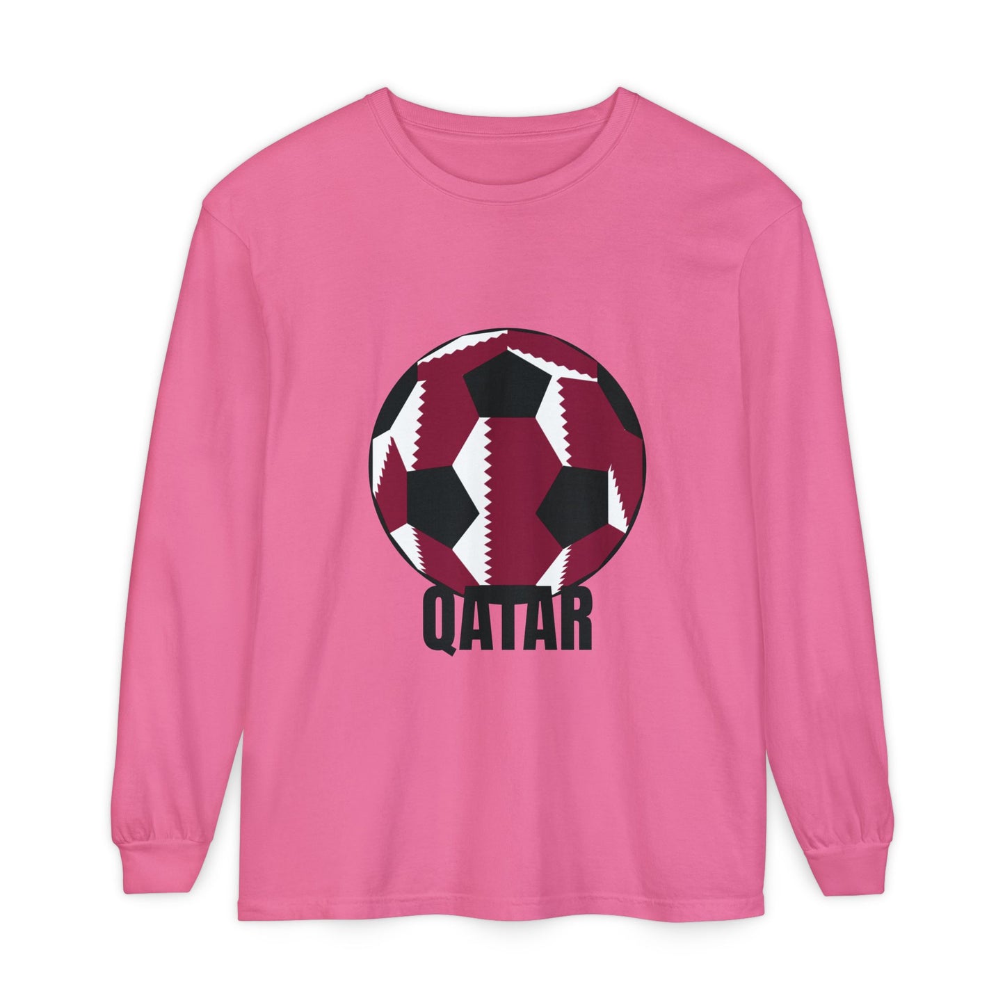 Qatar Fan Specialty Soccer Ball Design T Shirt Long Sleeve T-Shirt