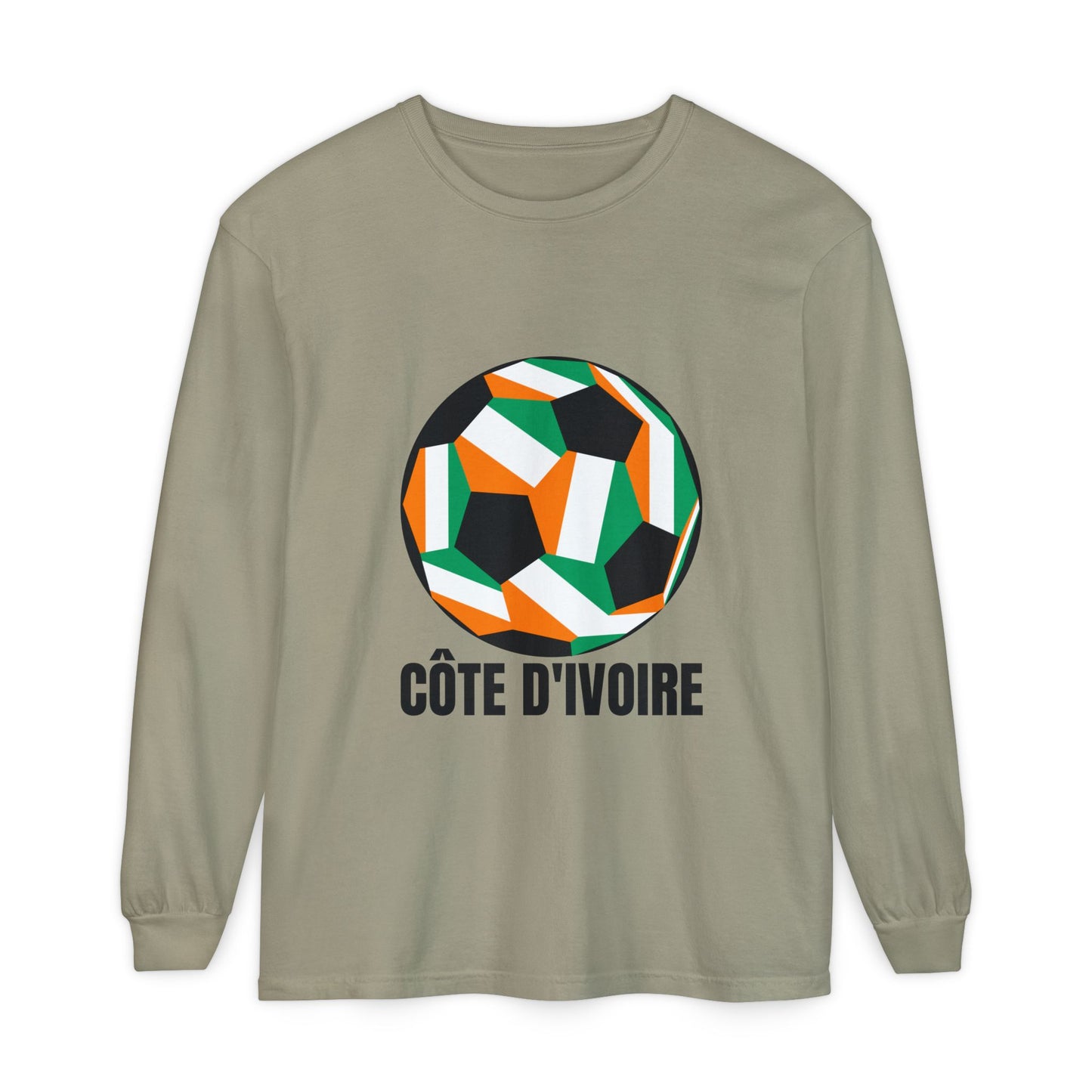 Cote D Ivoire Fan Specialty Soccer Ball Design Long Sleeve Tee