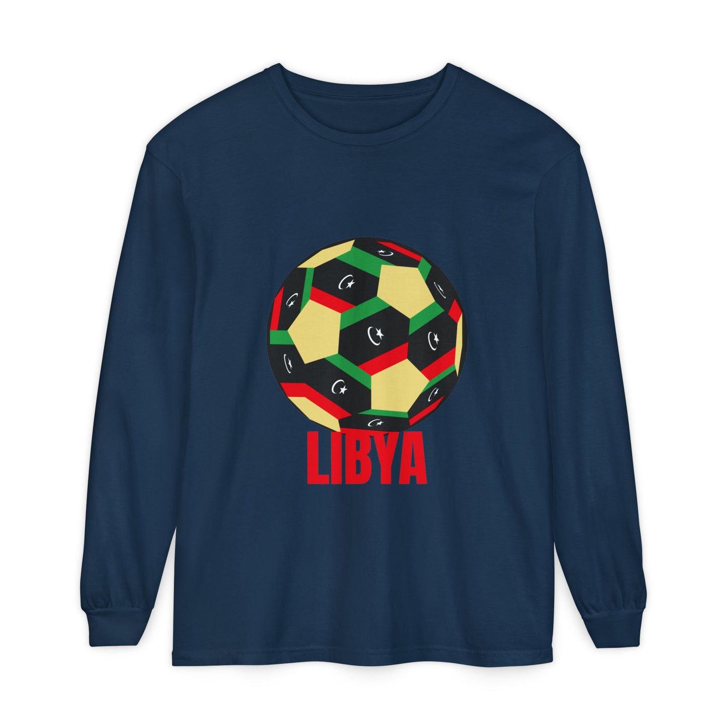 Libya Fan Specialty Soccer Ball Design T Shirt Long Sleeve Tee