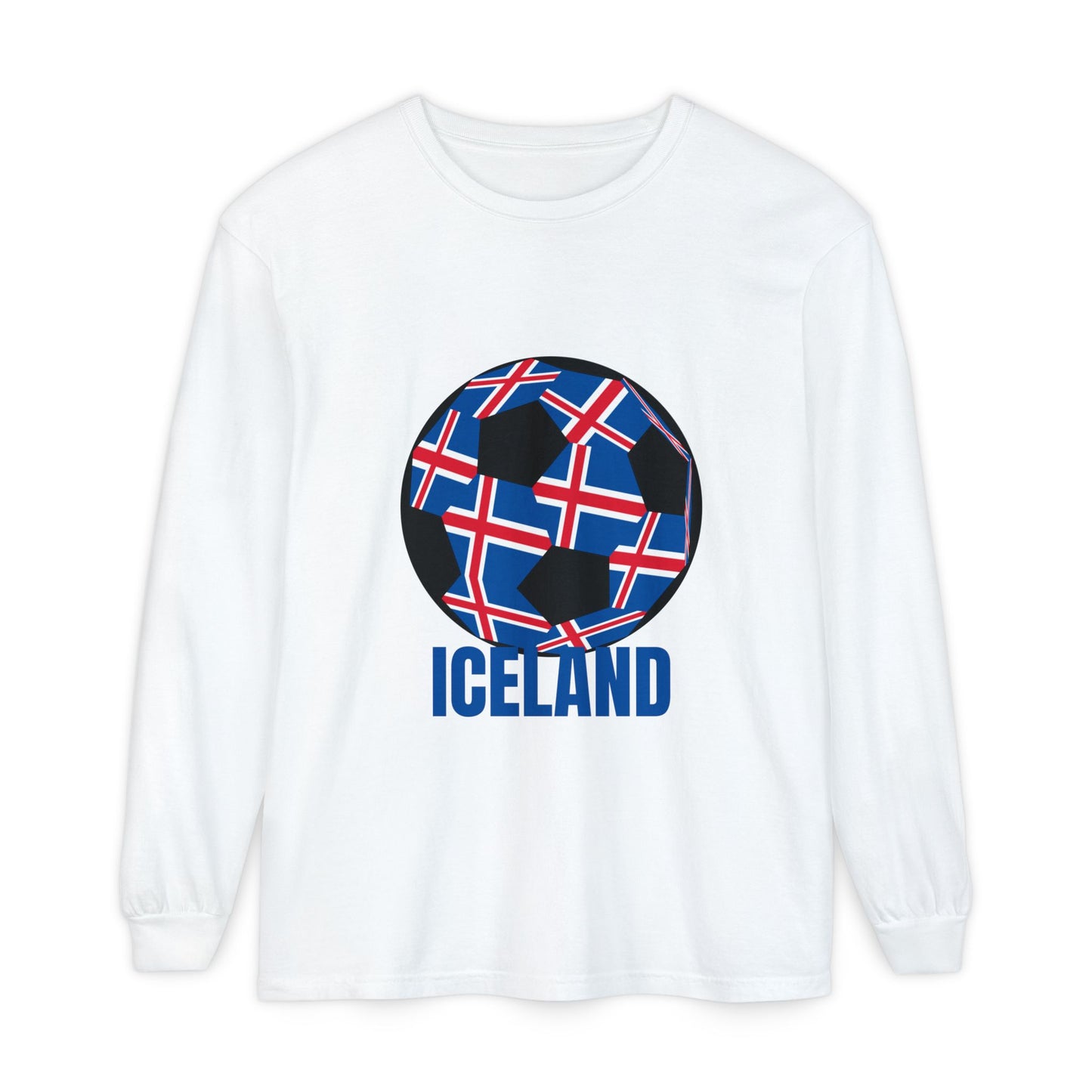 Iceland Fan Specialty Soccer Ball Design Long Sleeve Tee