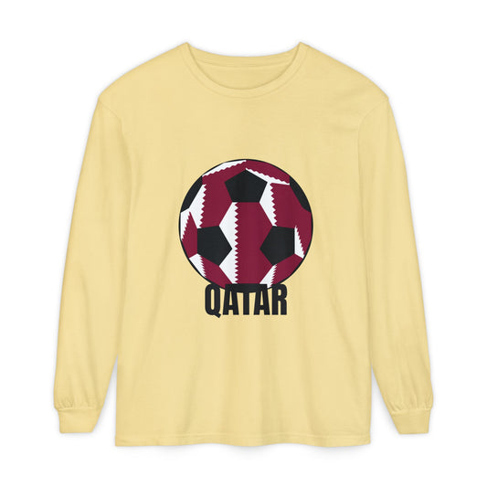 Qatar Fan Specialty Soccer Ball Design T Shirt Long Sleeve T-Shirt