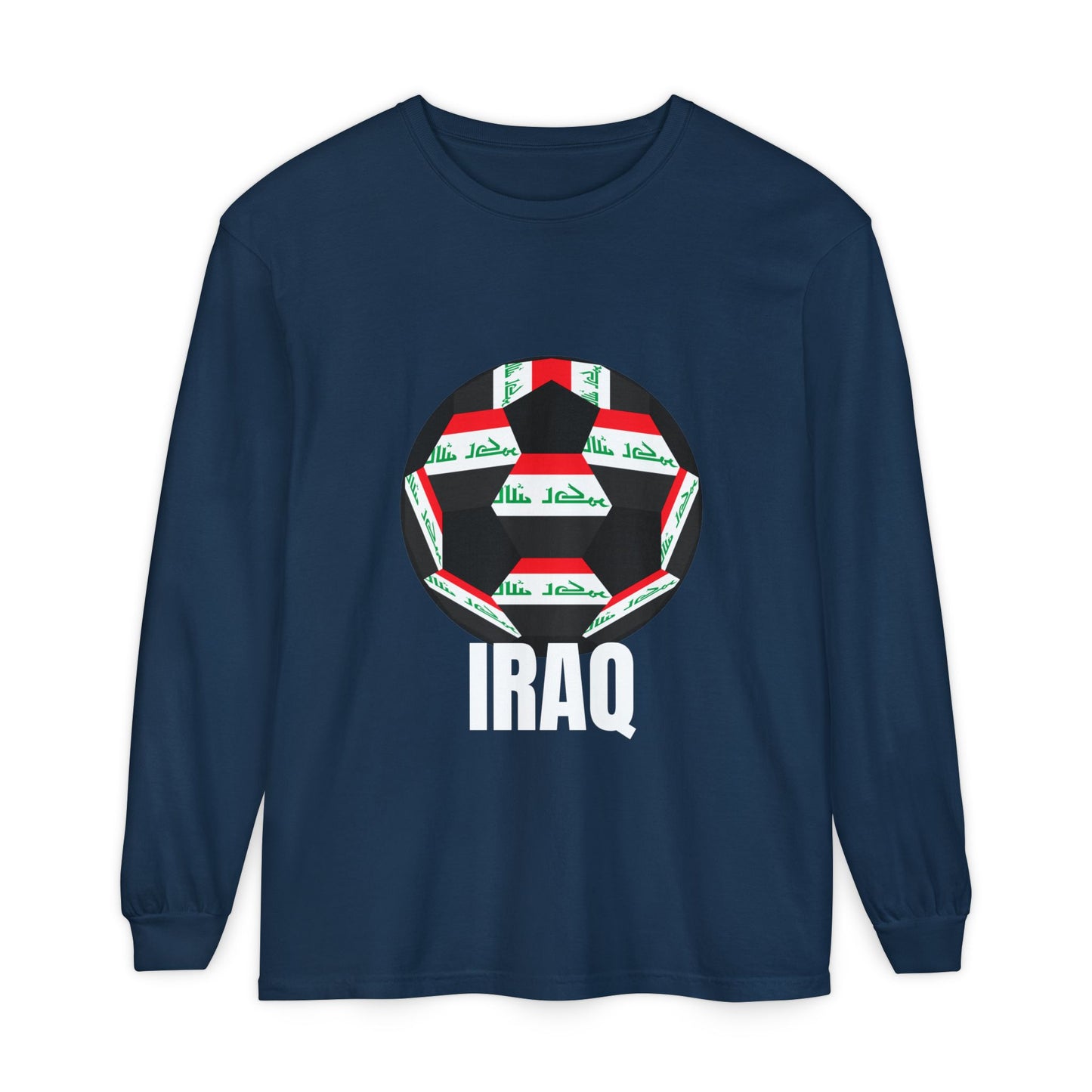 Iraq Fan Specialty Soccer Ball Design T Shirt Long Sleeve Tee