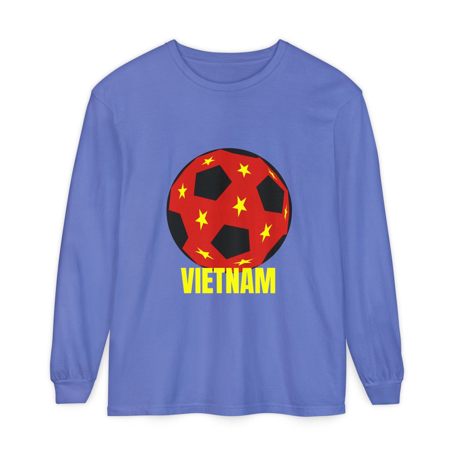 Vietnam Fan Specialty Soccer Ball Design Long Sleeve T-Shirt Gold Text
