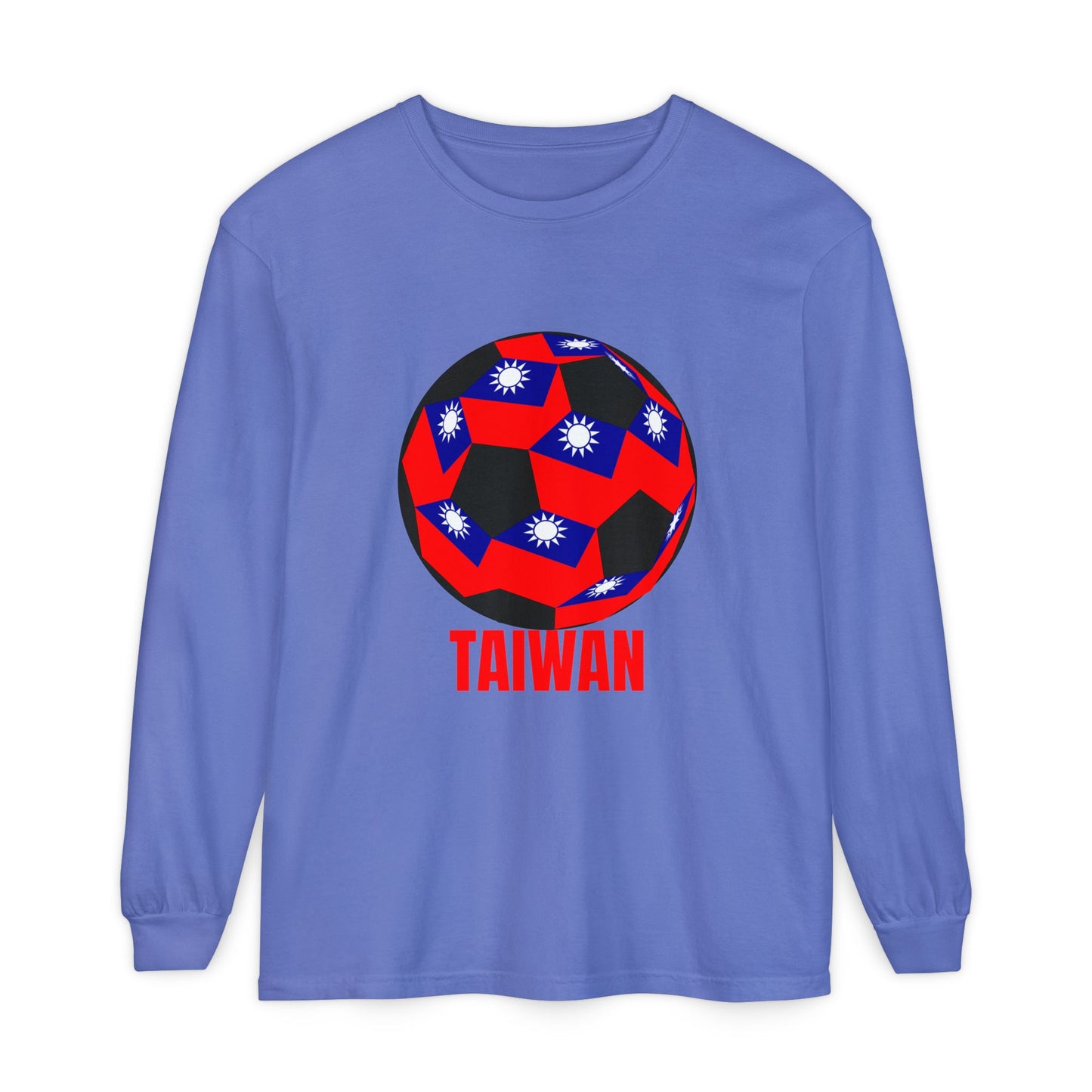 Taiwan Fan Specialty Soccer Ball Design  Long Sleeve T Shirt Red Text