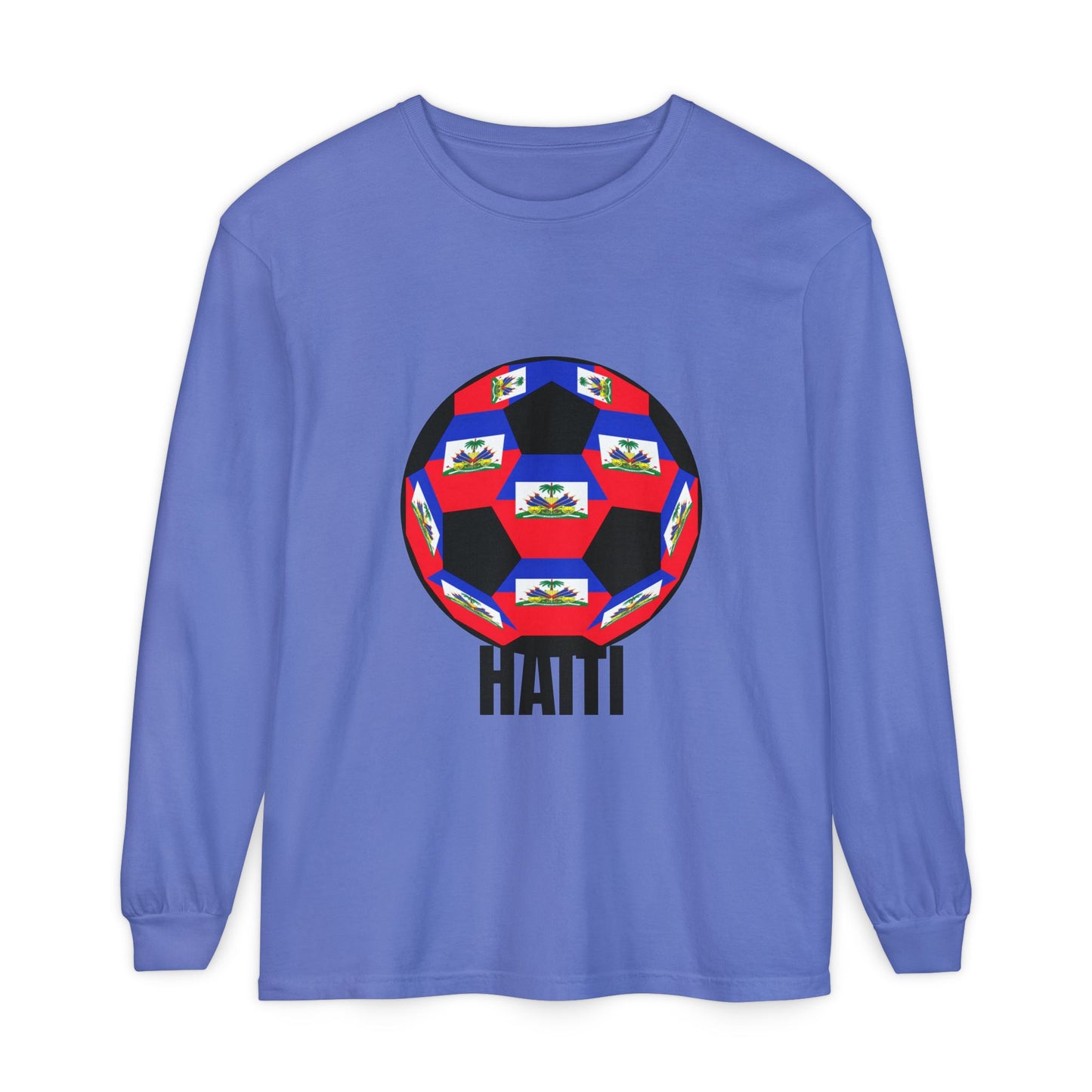 Haiti Fan Specialty Soccer Ball Design Long Sleeve Tee