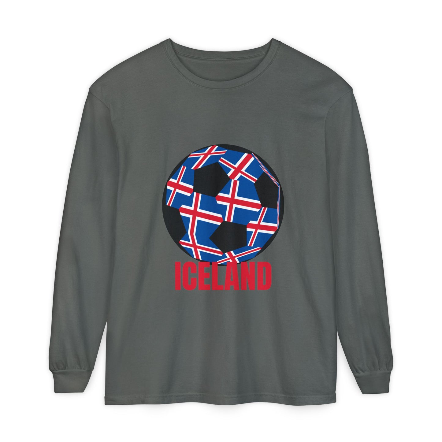 Iceland Fan Specialty Soccer Ball Design Long Sleeve Tee