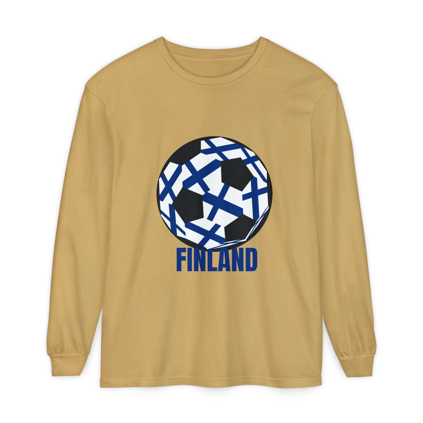 Finland Fan Specialty Soccer Ball Design Long Sleeve Tee