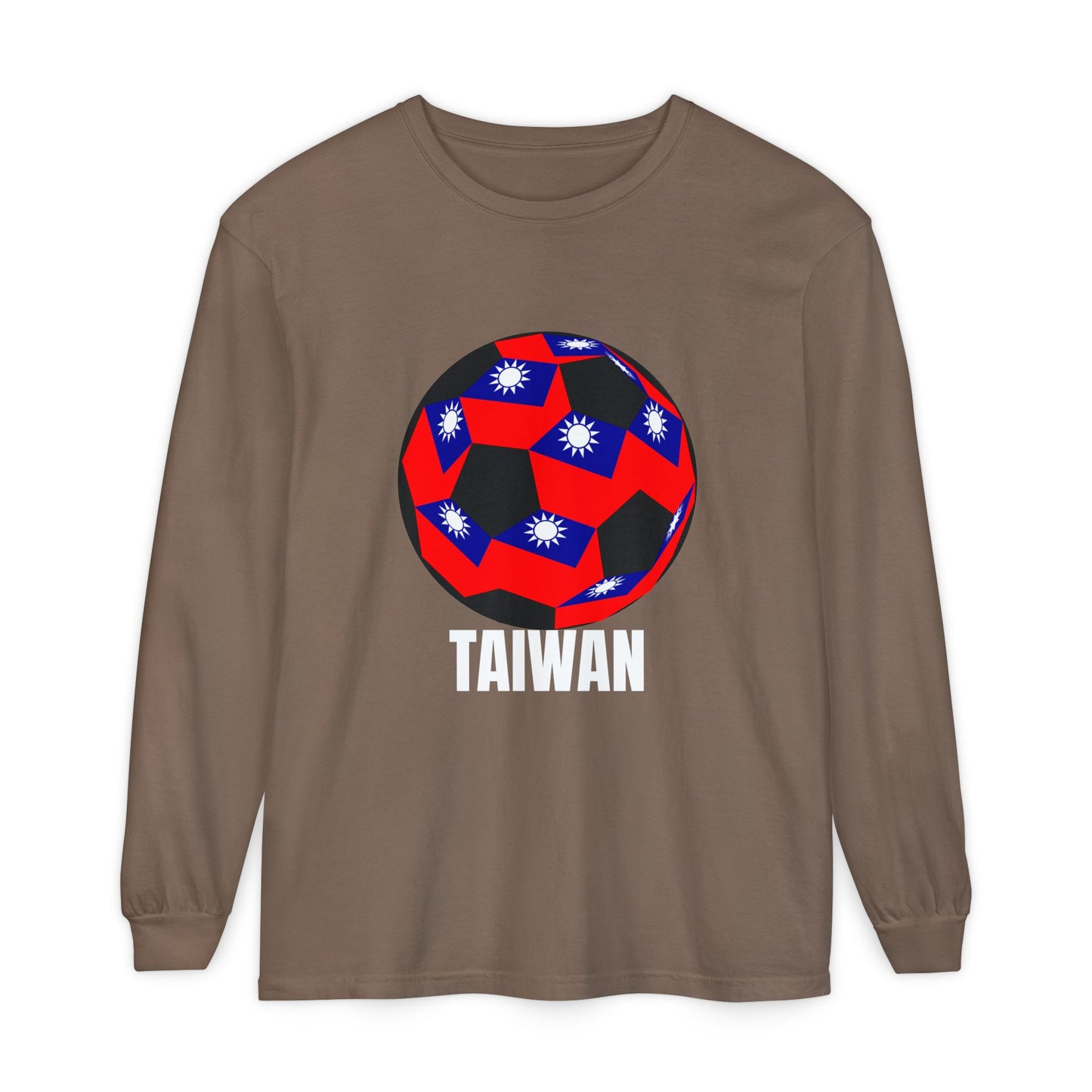Taiwan Fan Specialty Soccer Ball Design T Shirt Long Sleeve White Text