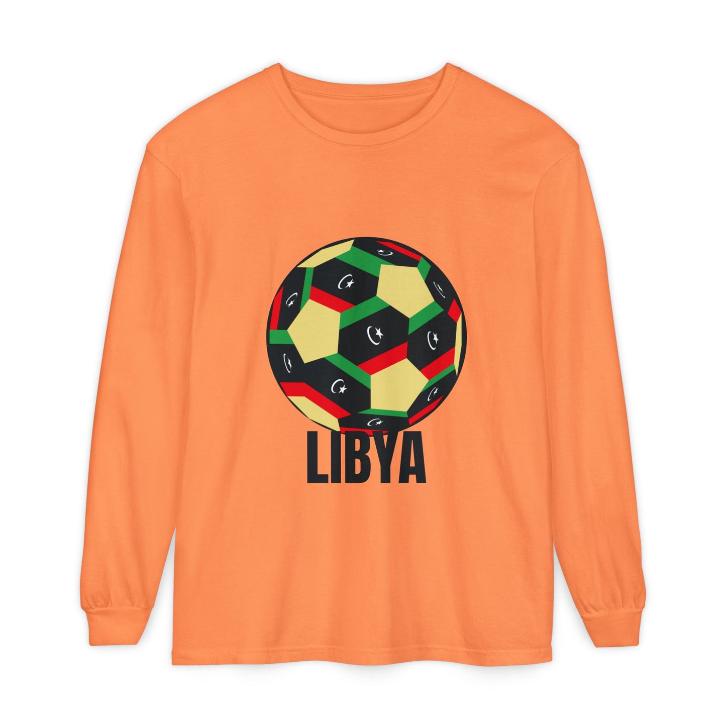 Libya Fan Specialty Soccer Ball Design T Shirt Long Sleeve Tee