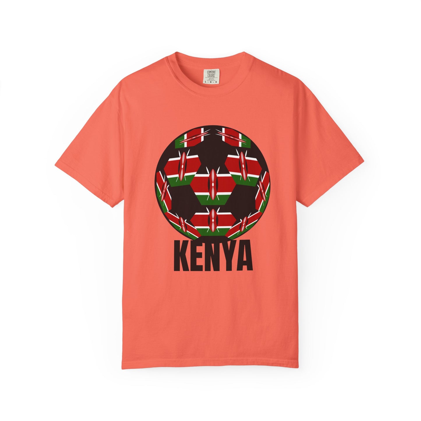 Kenya Fan Specialty Soccer Ball Design T Shirt Black Text