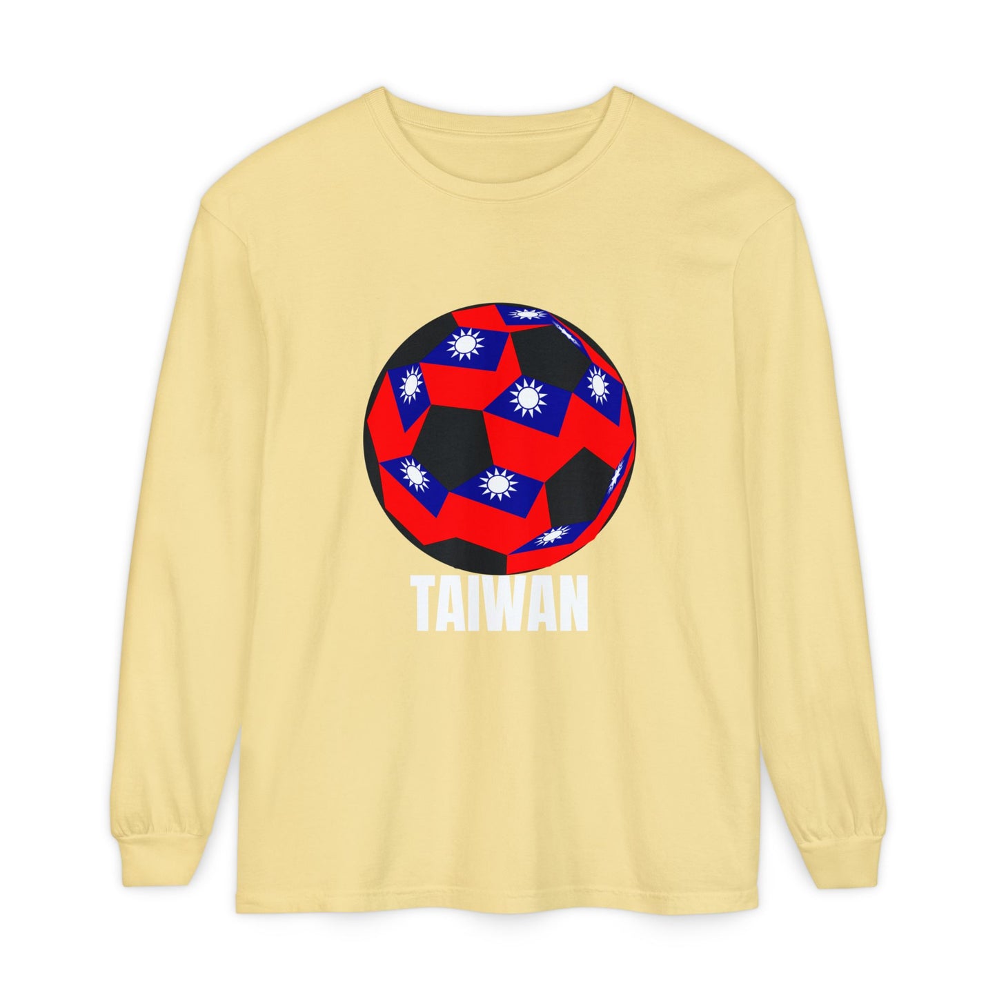 Taiwan Fan Specialty Soccer Ball Design T Shirt Long Sleeve White Text