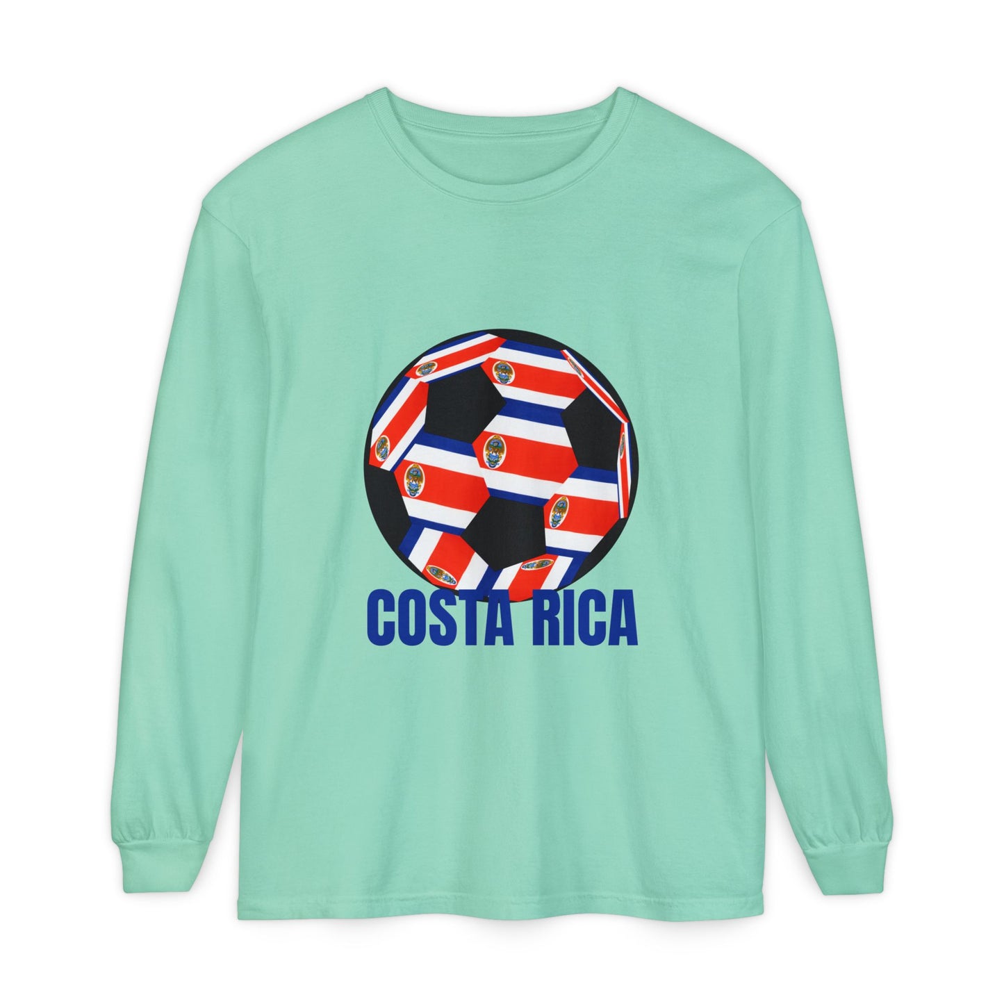 Costa Rica Fan Specialty Soccer Ball Design Long Sleeve T-Shirt