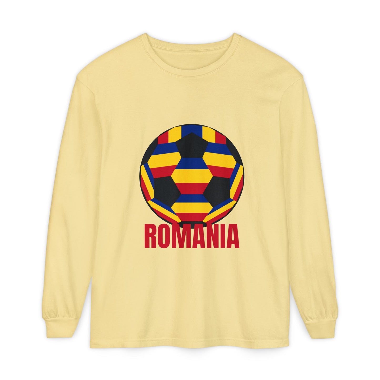 Romania Fan Specialty Soccer Ball Design Long Sleeve Tee
