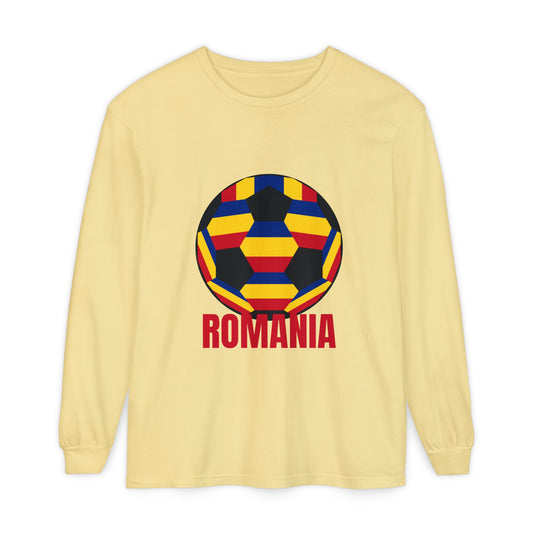 Romania Fan Specialty Soccer Ball Design Long Sleeve Tee