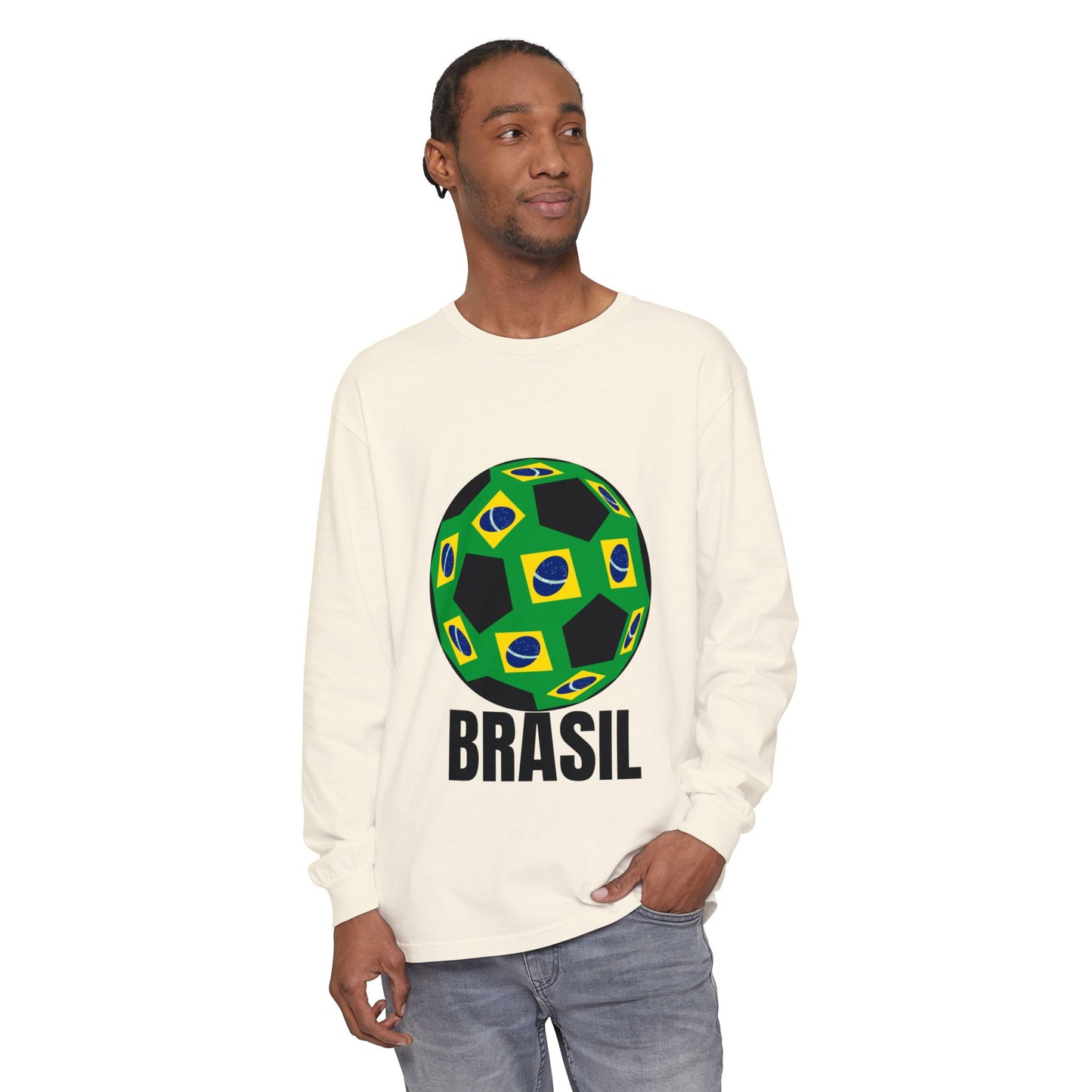 Brasil Fan Specialty Soccer Ball Design Long Sleeve T Shirt