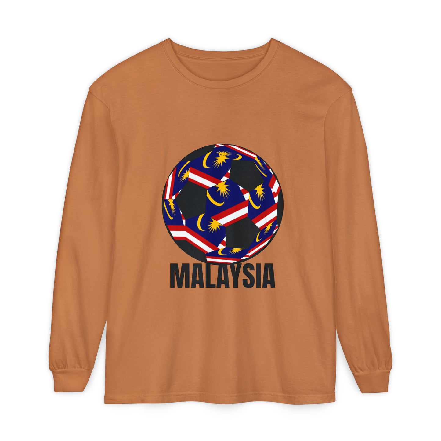 Malaysia Fan Specialty Soccer Ball Design T Shirt Long Sleeve Tee
