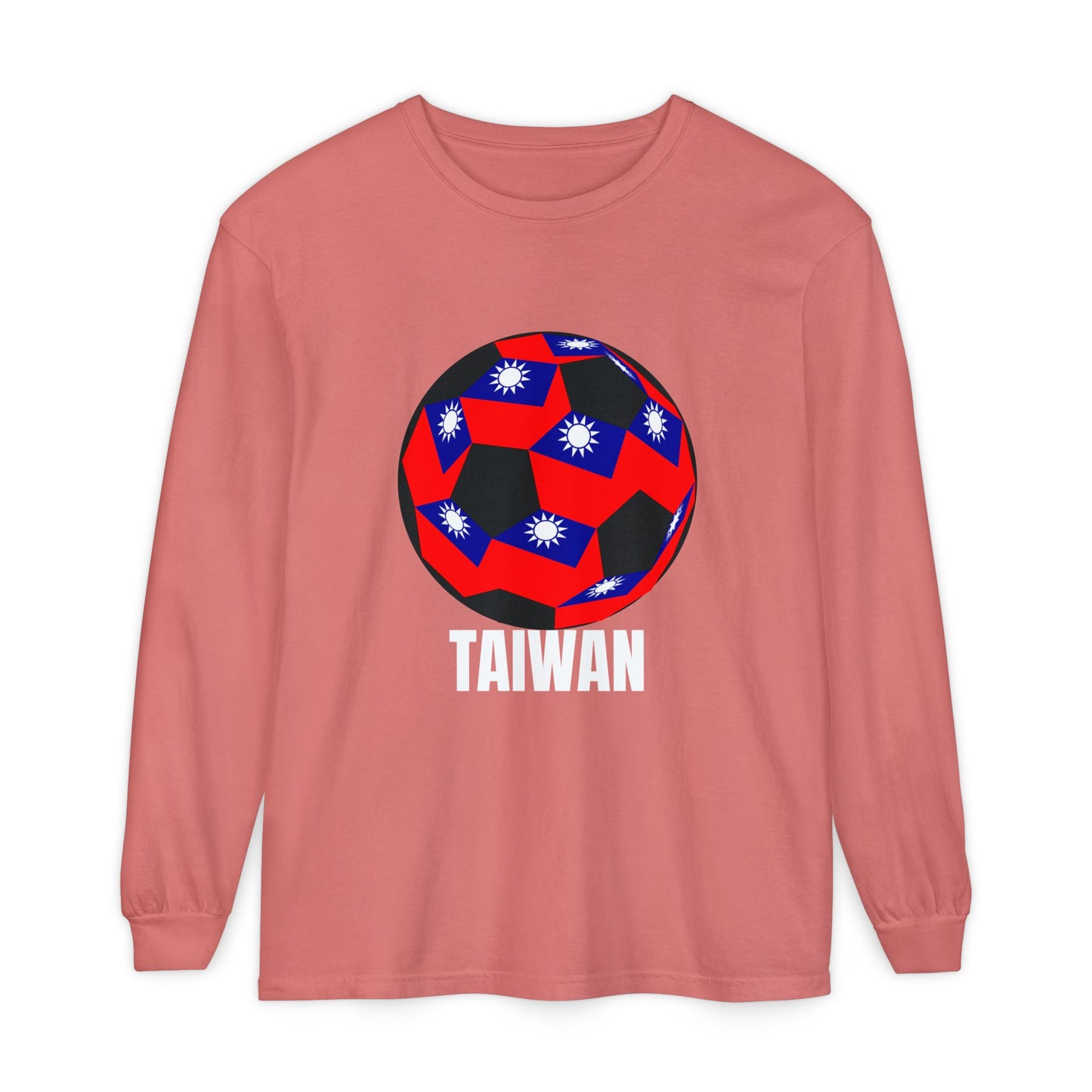 Taiwan Fan Specialty Soccer Ball Design T Shirt Long Sleeve White Text