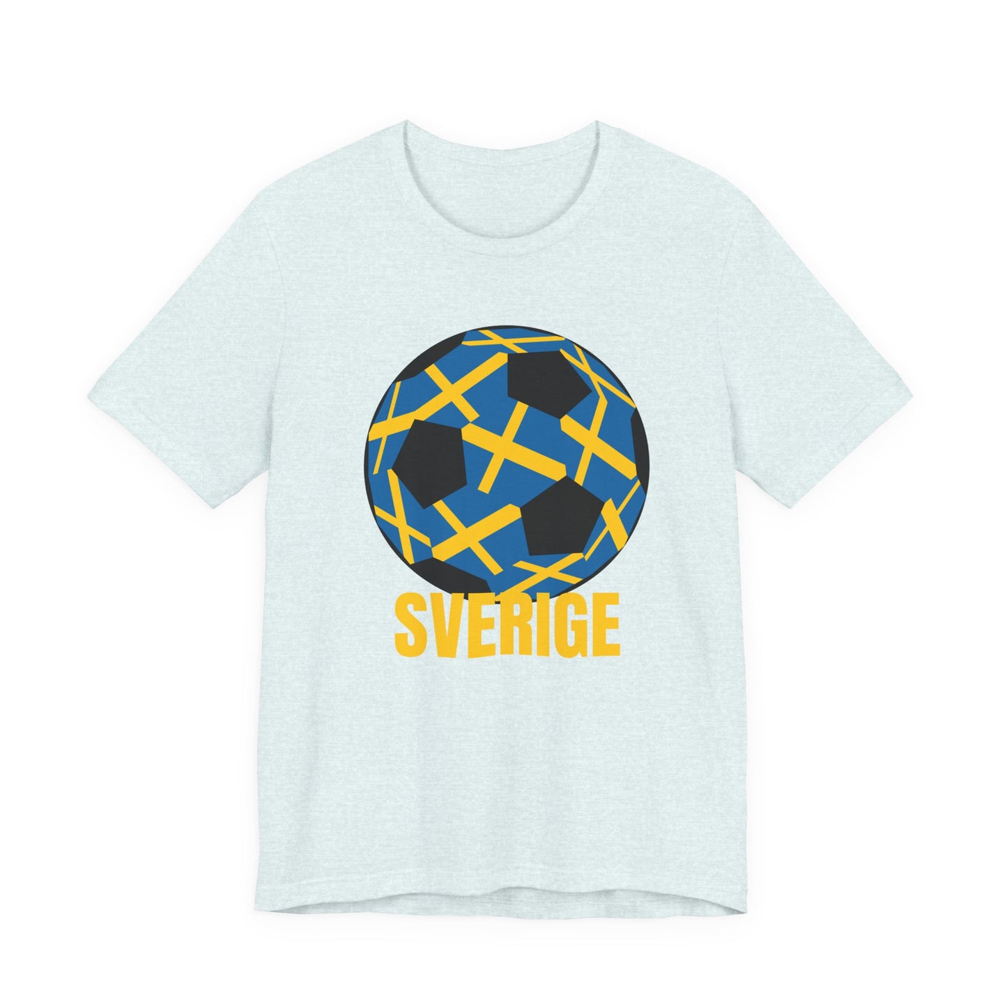 Sverige Fan Specialty Soccer Ball Design T Shirt Gold Text