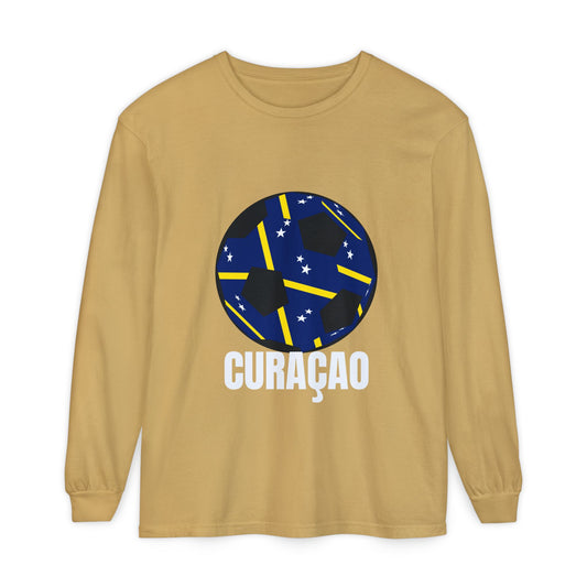 Curacao Fan Specialty Soccer Ball Design Long Sleeve Tee