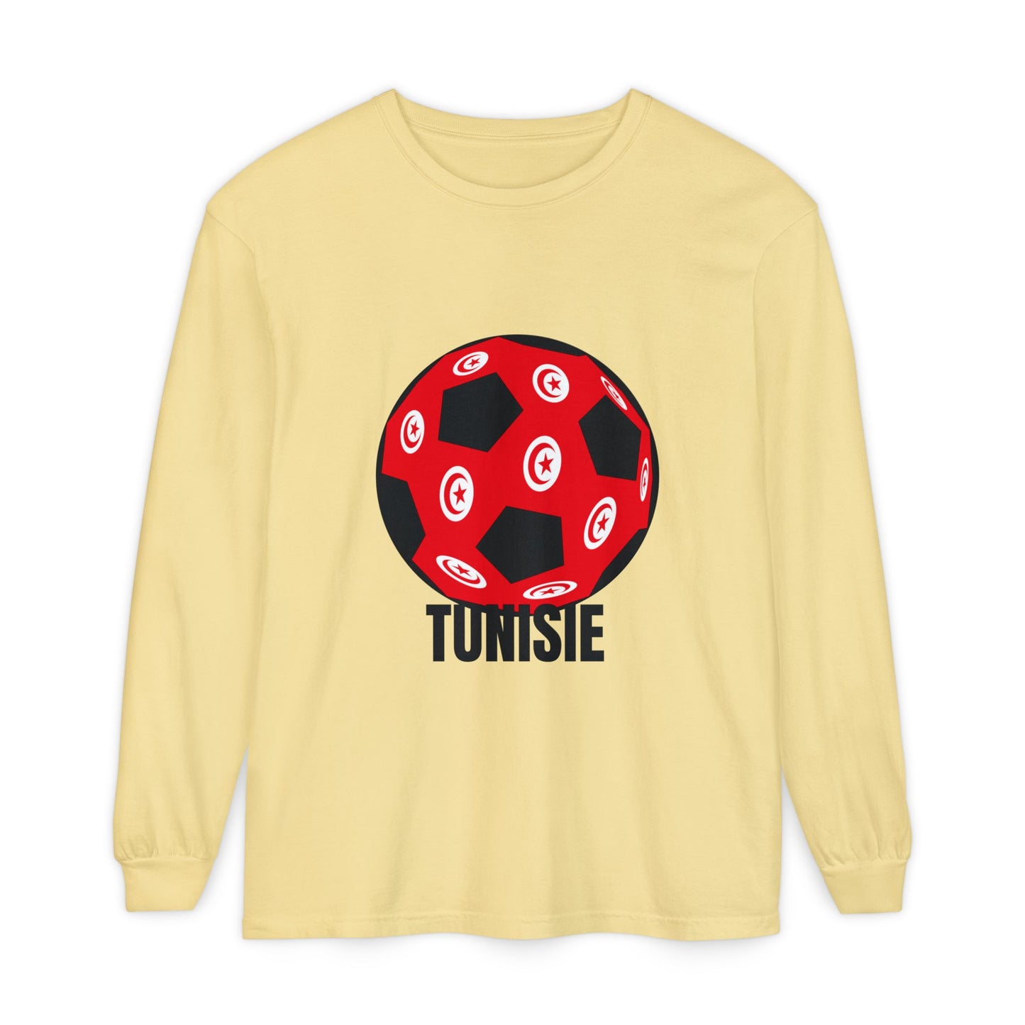 Tunisie Fan Specialty Soccer Ball Design Long Sleeve Tee Black Text