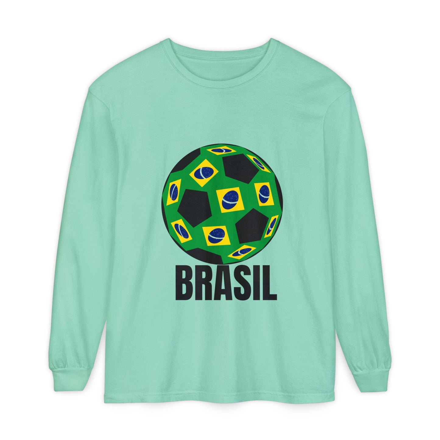 Brasil Fan Specialty Soccer Ball Design Long Sleeve T Shirt