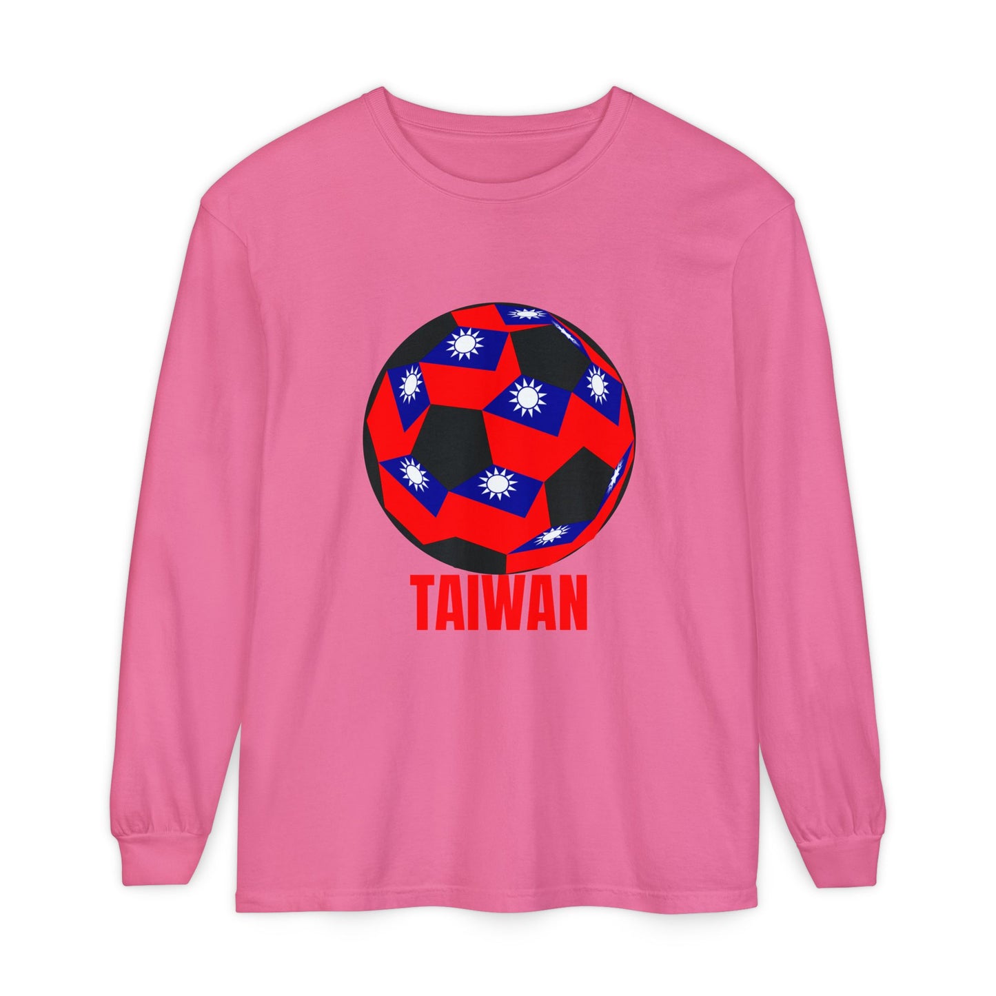 Taiwan Fan Specialty Soccer Ball Design  Long Sleeve T Shirt Red Text