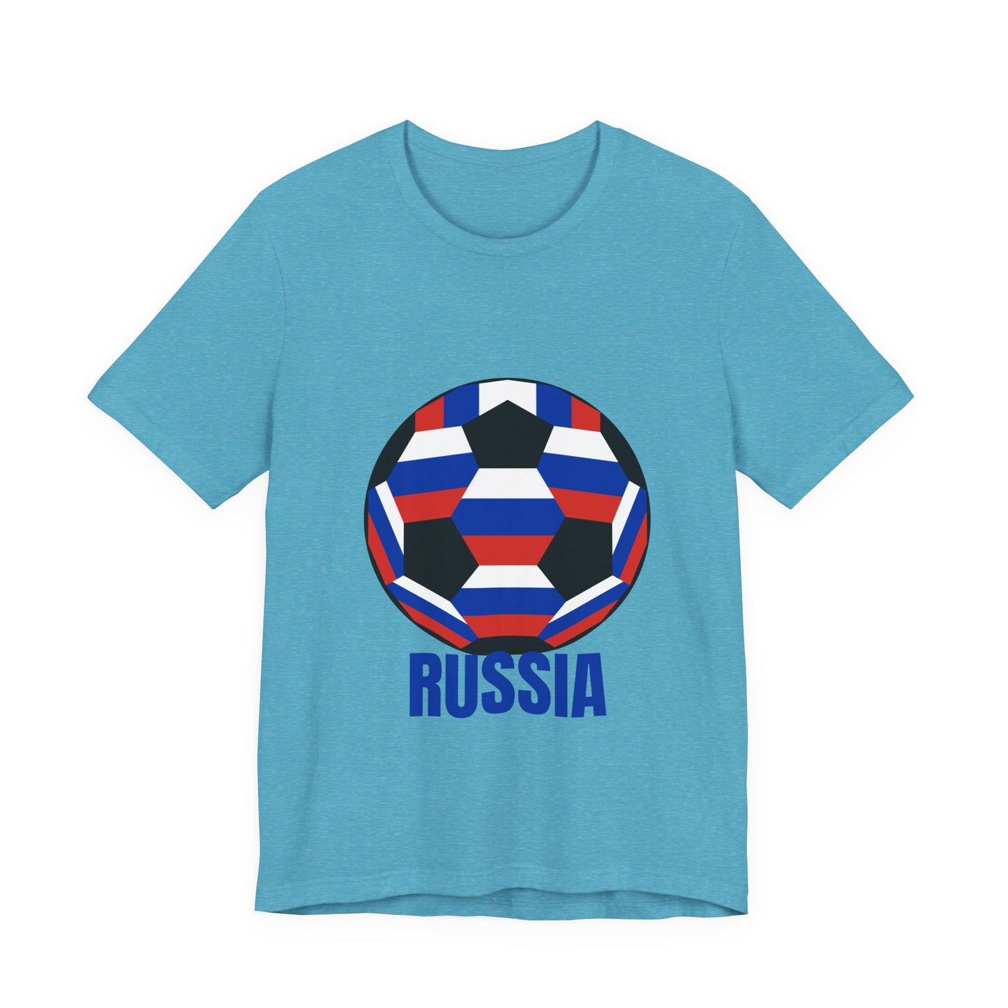 Russia Fan Specialty Soccer Ball Design T Shirt Blue Text