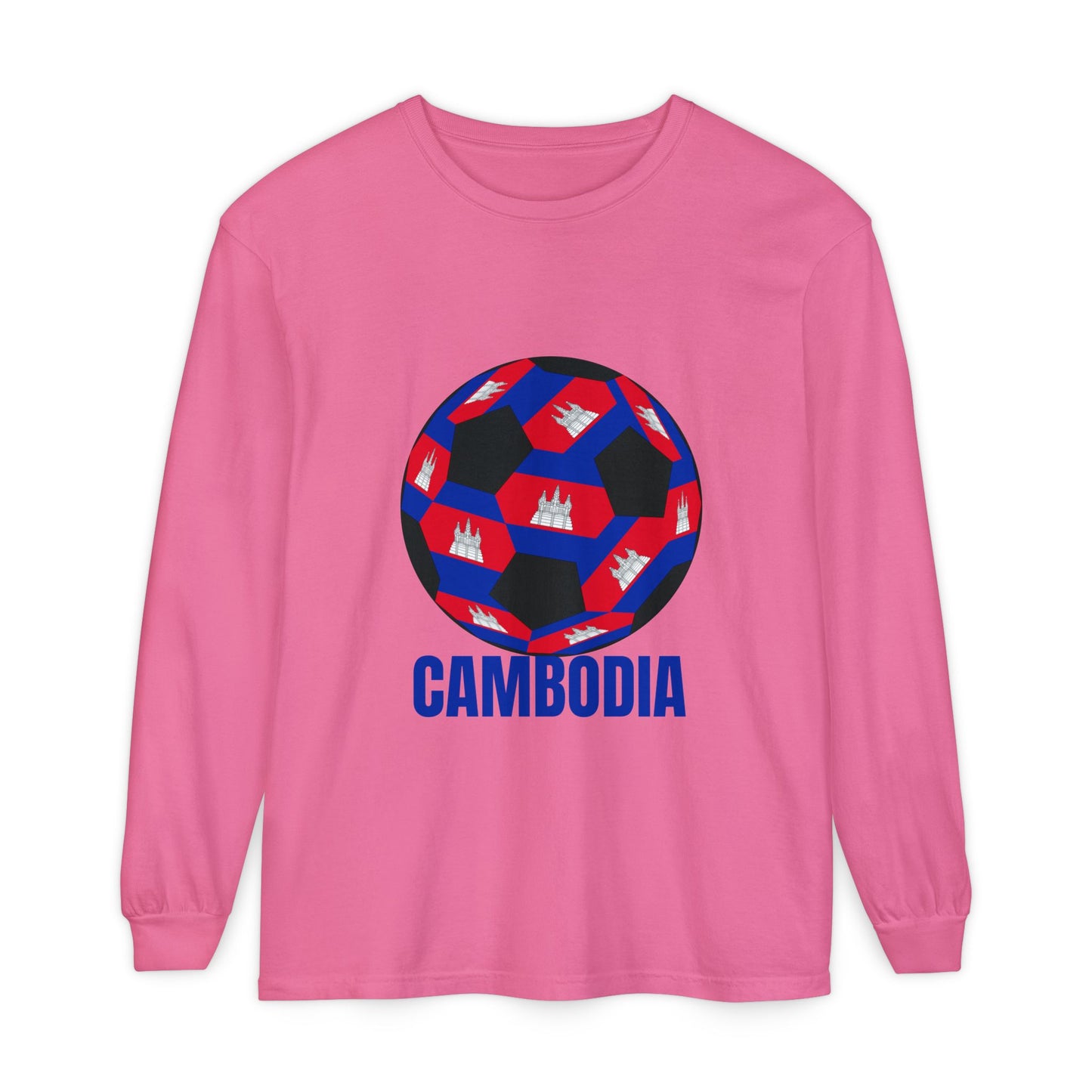Cambodia Fan Specialty Soccer Ball Design Long Sleeve Tee