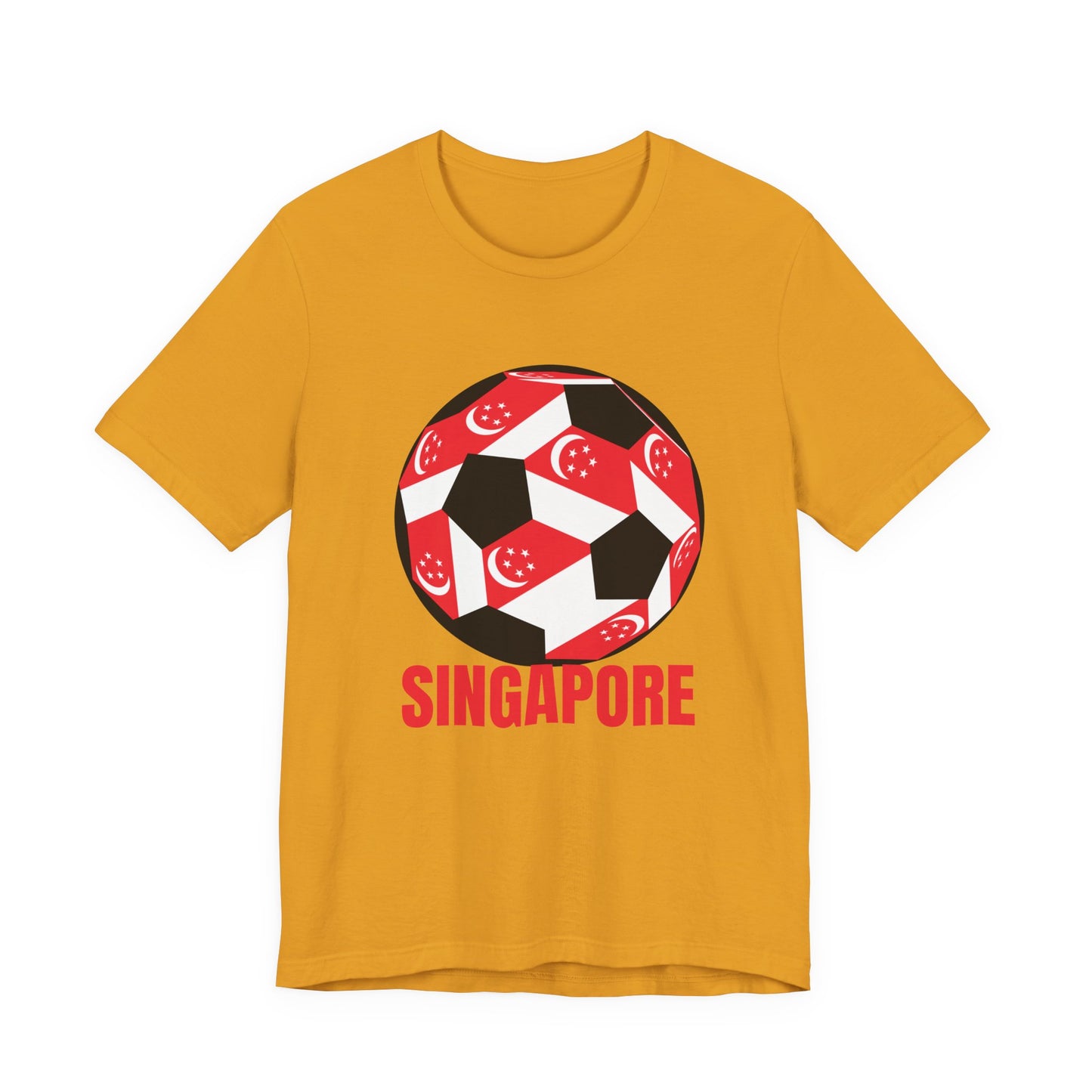 Singapore Fan Specialty Soccer Ball Design T Shirt Red Text