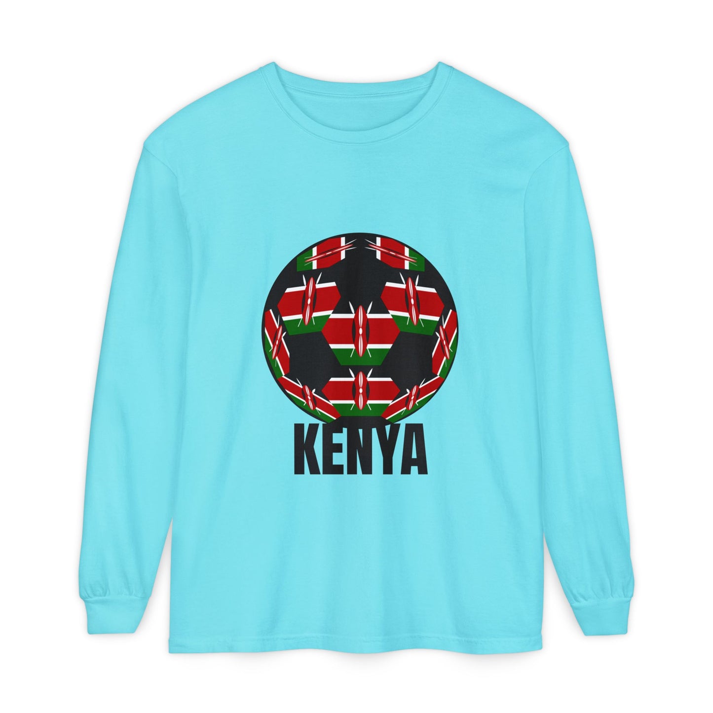 Kenya Fan Specialty Soccer Ball Design Long Sleeve Tee Black Text