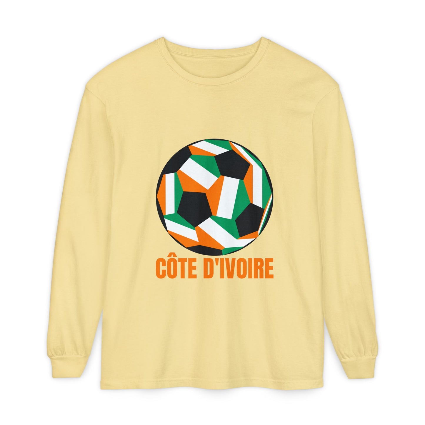 Cote D Ivoire Fan Specialty Soccer Ball Design Long Sleeve Tee