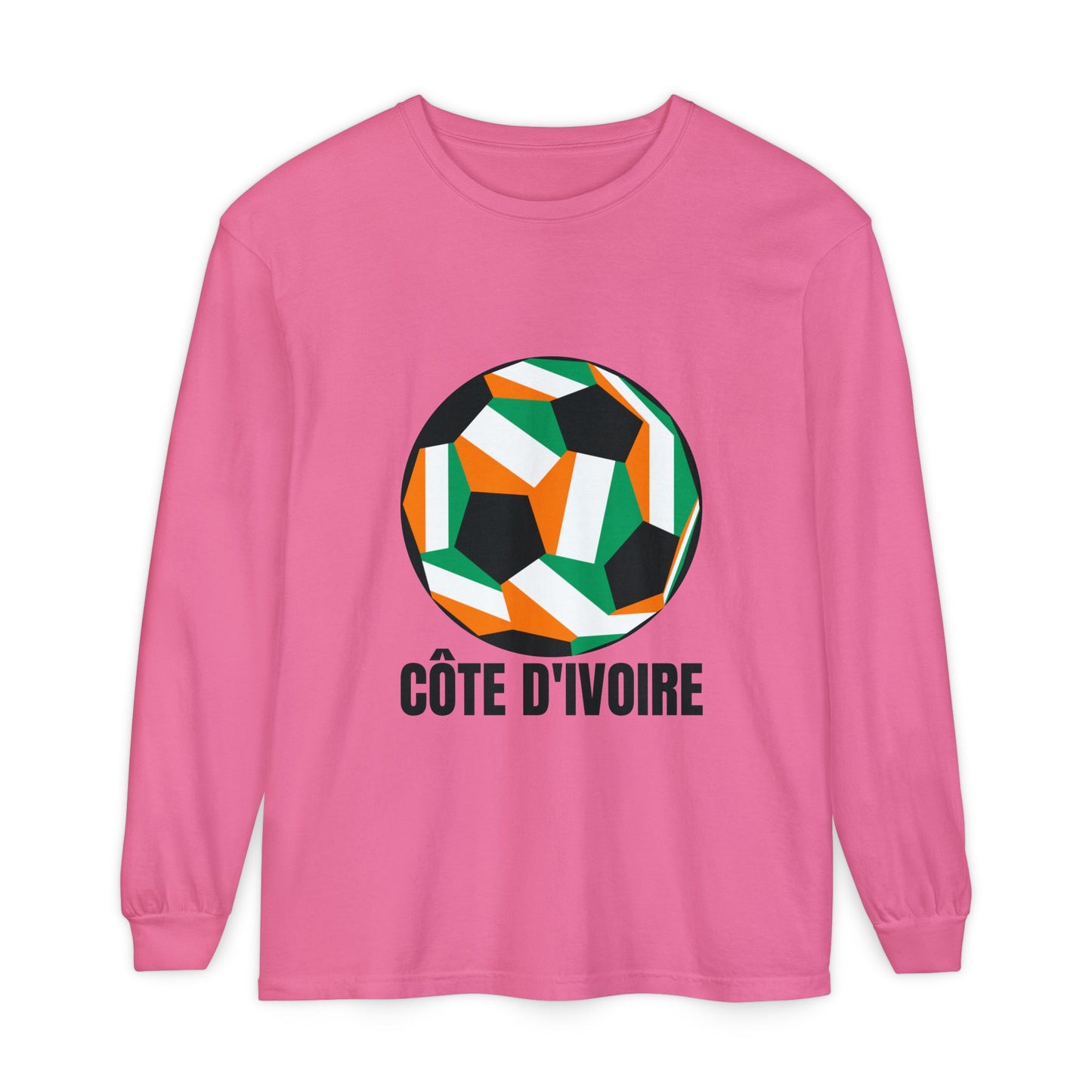 Cote D Ivoire Fan Specialty Soccer Ball Design Long Sleeve Tee