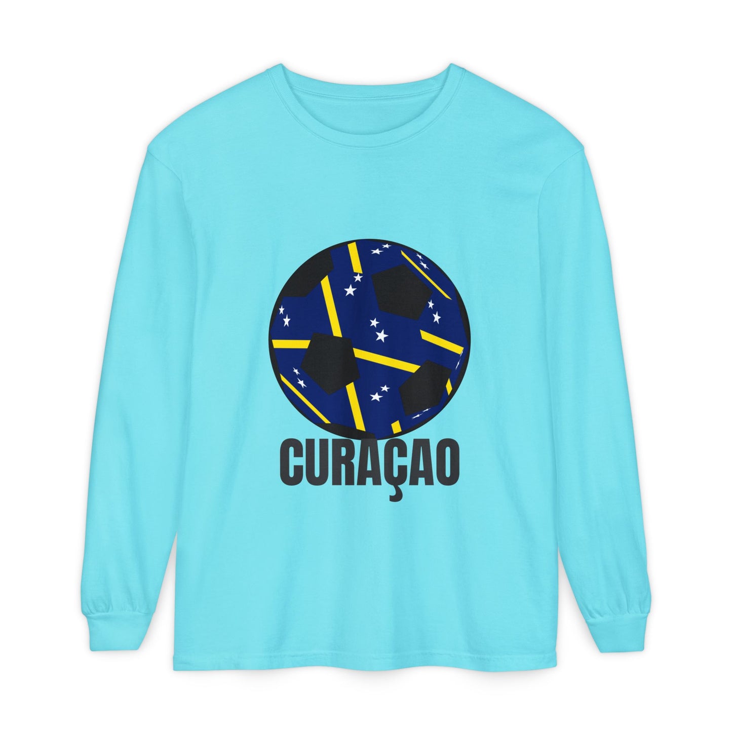 Curacao Fan Specialty Soccer Ball Design Long Sleeve Tee