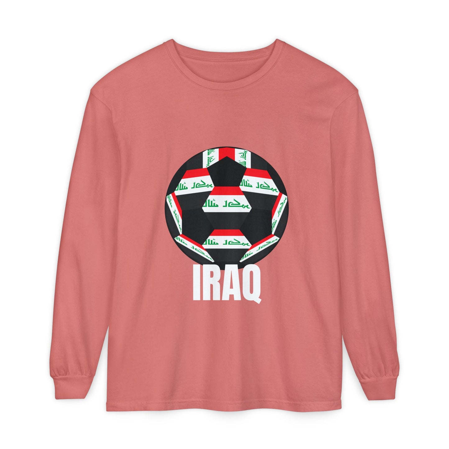 Iraq Fan Specialty Soccer Ball Design T Shirt Long Sleeve Tee