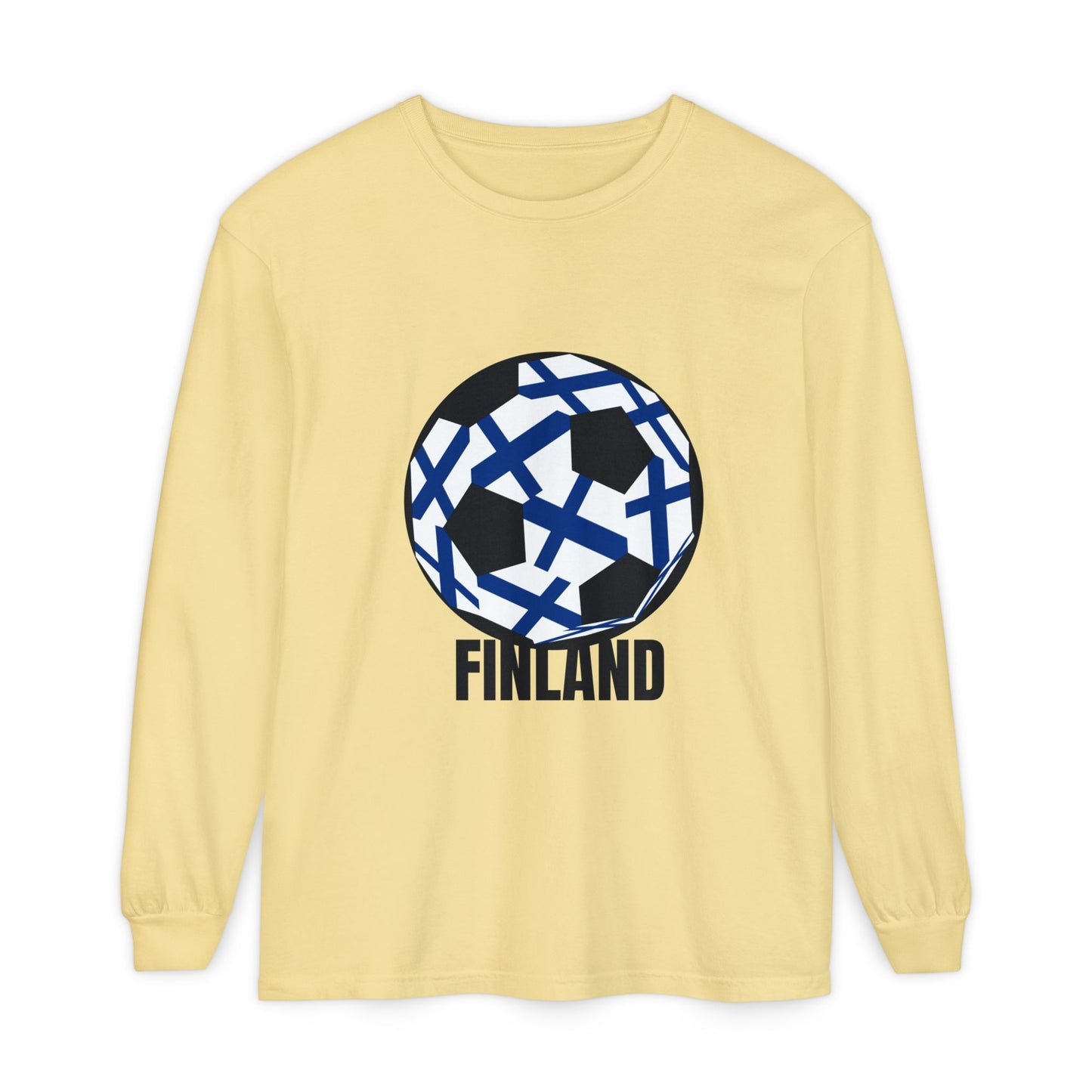 Finland Fan Specialty Soccer Ball Design Long Sleeve Tee