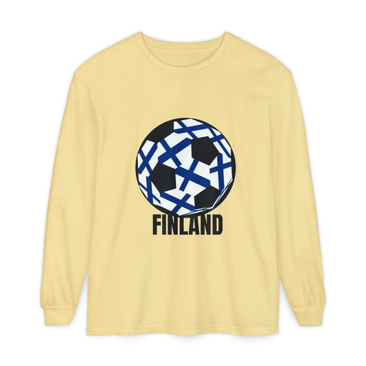 Finland Fan Specialty Soccer Ball Design Long Sleeve Tee