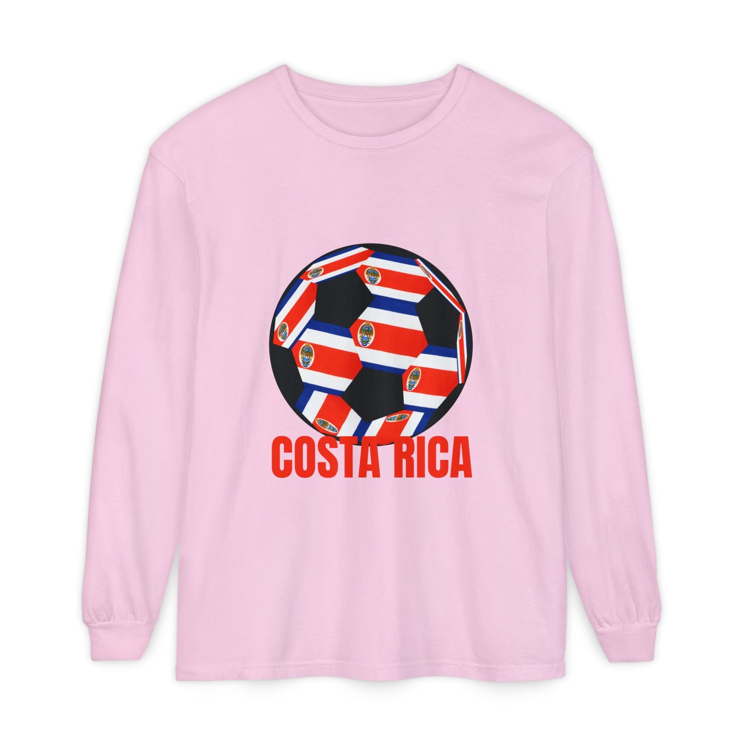 Costa Rica Fan Specialty Soccer Ball Design Long Sleeve Tee