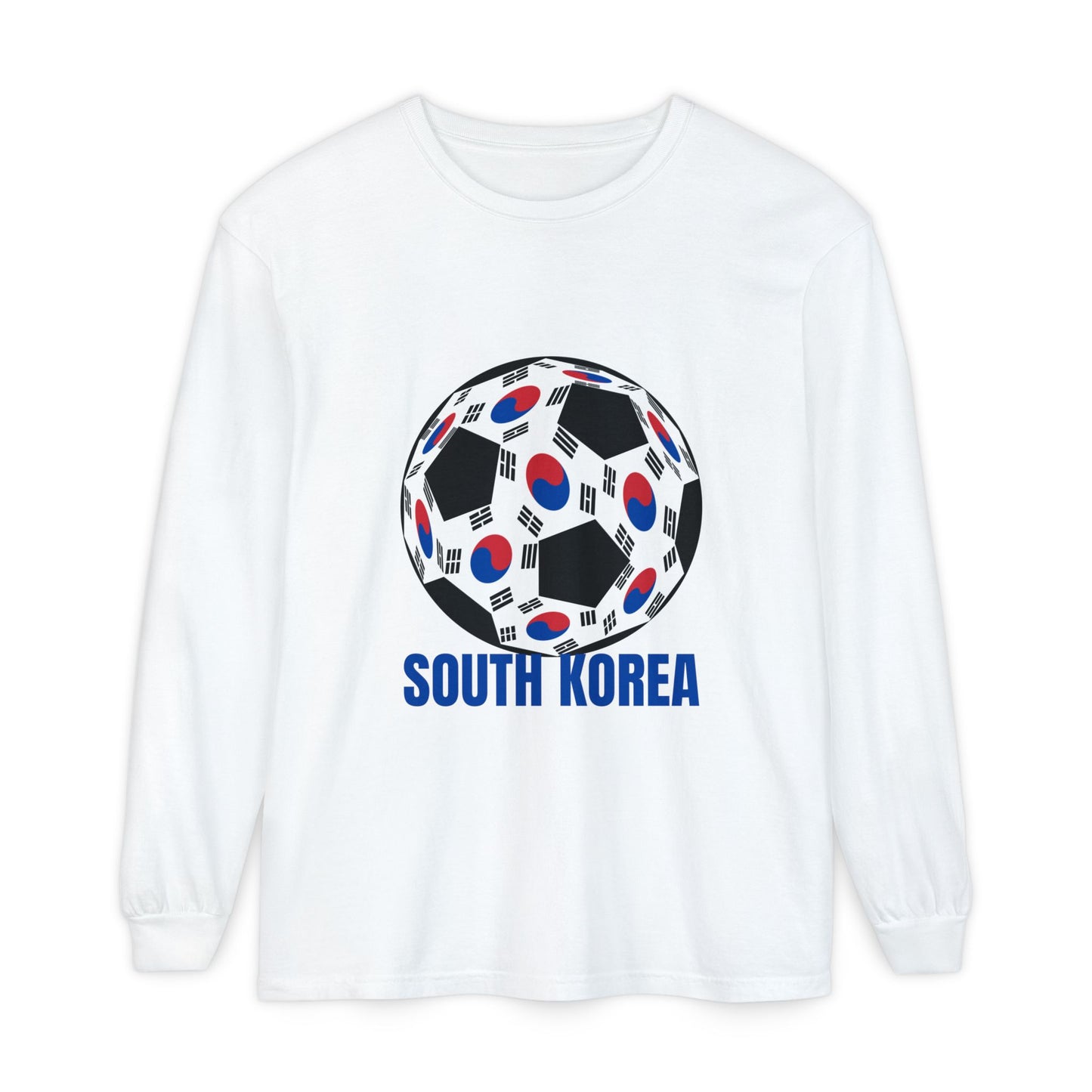 South Korea Fan Specialty Soccer Ball Design Long Sleeve Tee Blue Print