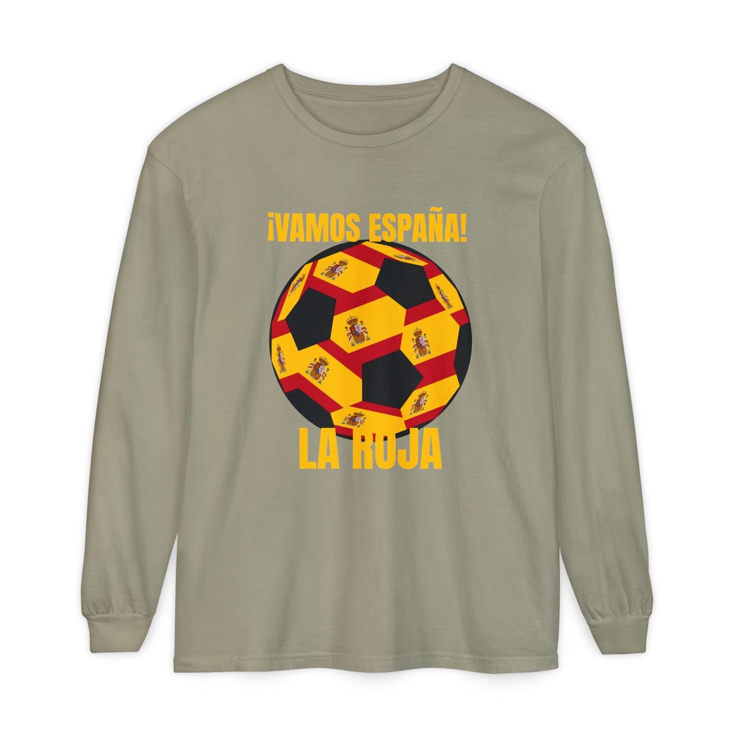 La Roja Soccer Long Sleeve Tee — ¡Vamos España! Gold Text