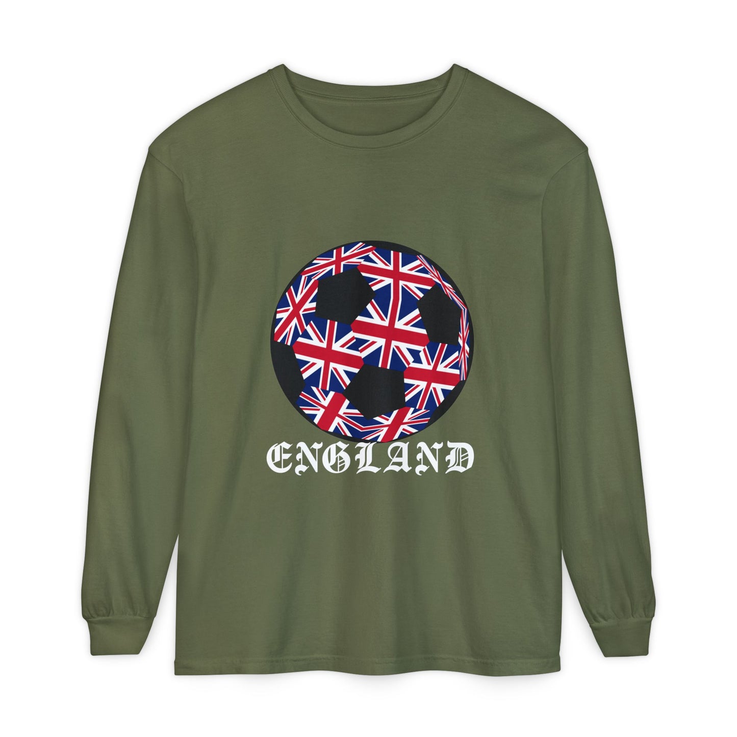 Old English Style Specialty Soccer Ball Design  Long Sleeve Tee