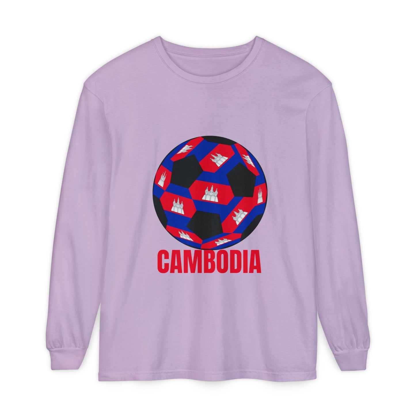 Cambodia Fan Specialty Soccer Ball Design Long Sleeve T‑Shirt