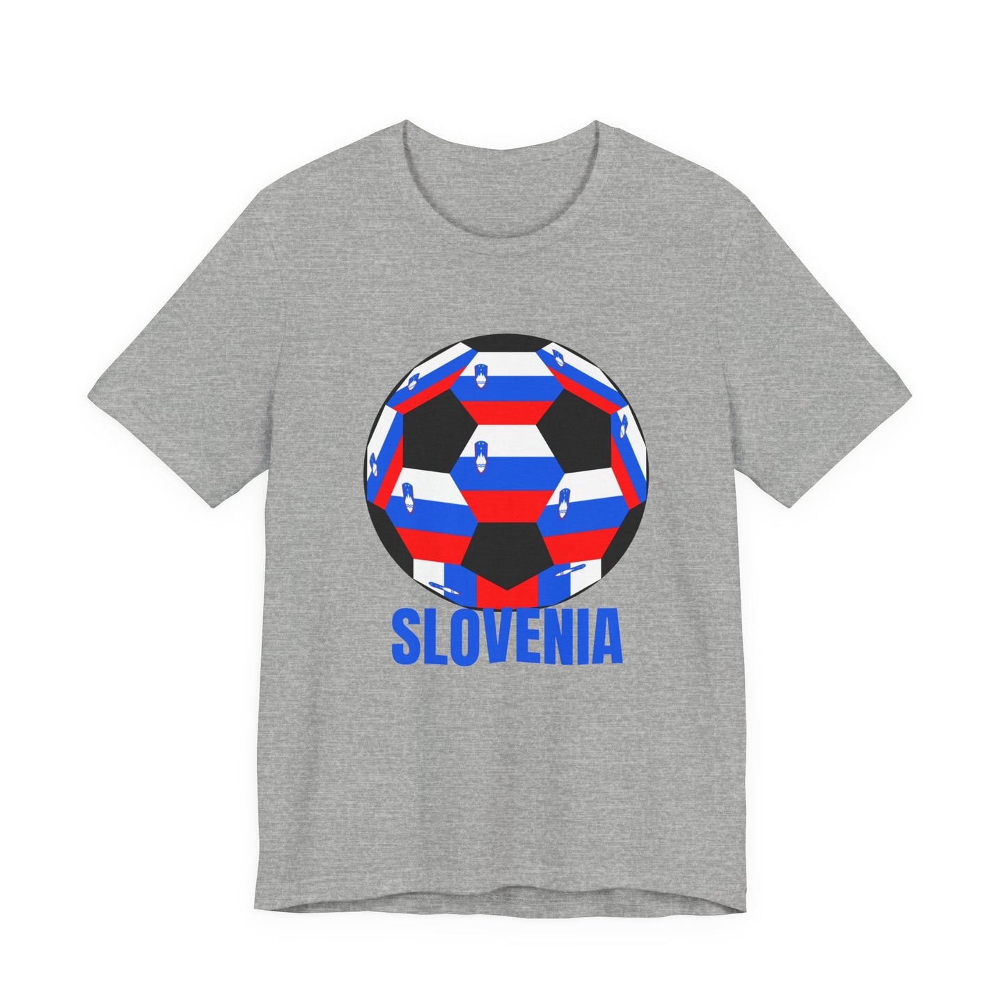 Slovenia Fan Specialty Soccer Ball Design T Shirt Blue Text