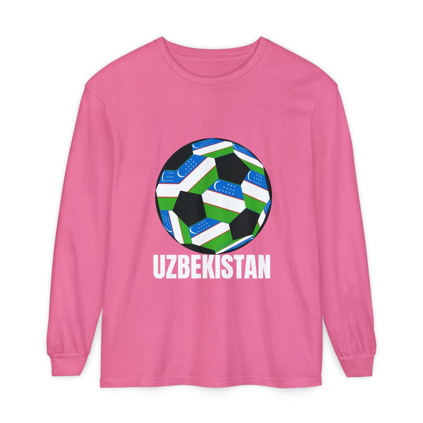 Uzbekistan Fan Specialty Soccer Ball Design Long Sleeve Shirt