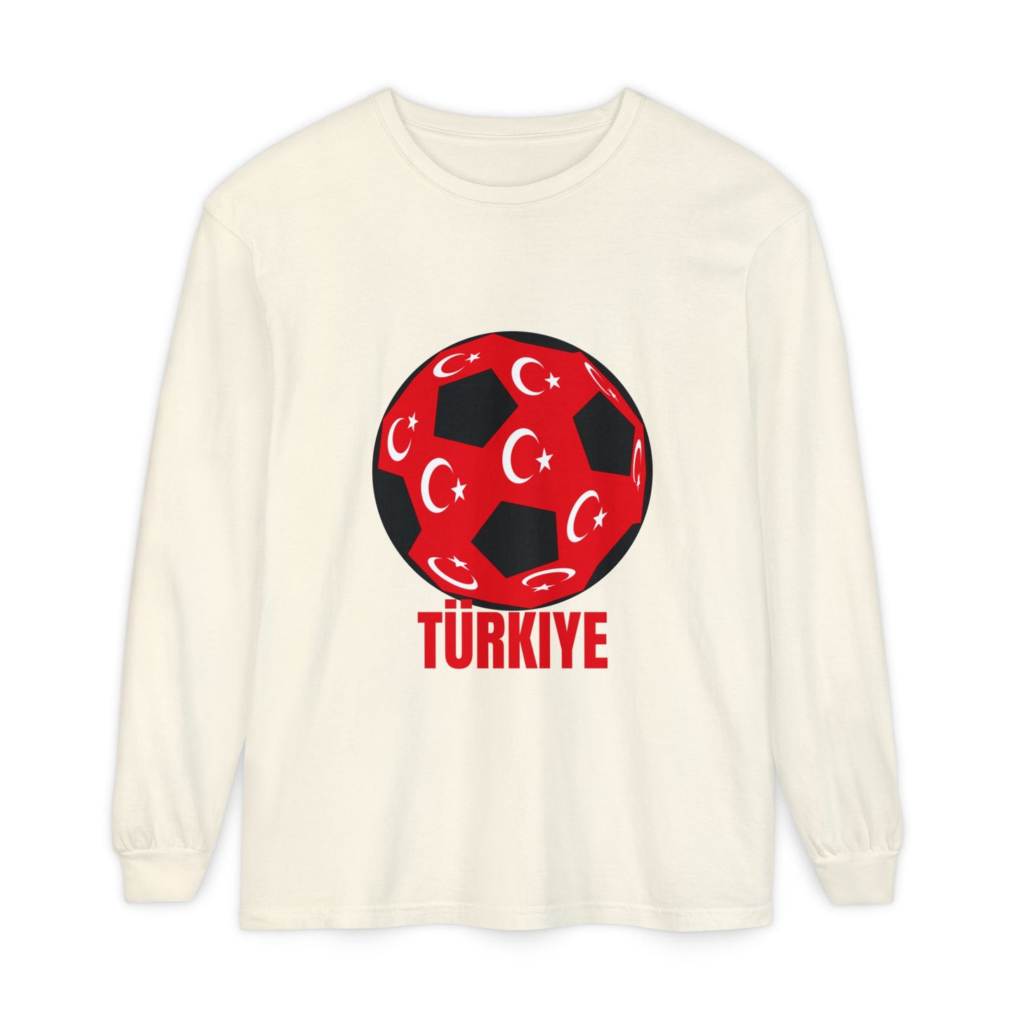 Türkiye Fan Specialty Soccer Ball Design T Shirt Long Sleeve T-Shirt Red Text