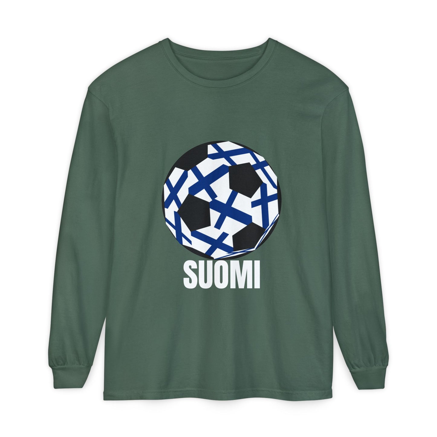 Suomi Fan Specialty Soccer Ball Design Long Sleeve Tee