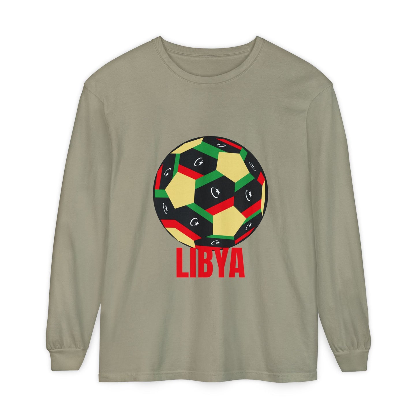 Libya Fan Specialty Soccer Ball Design T Shirt Long Sleeve Tee