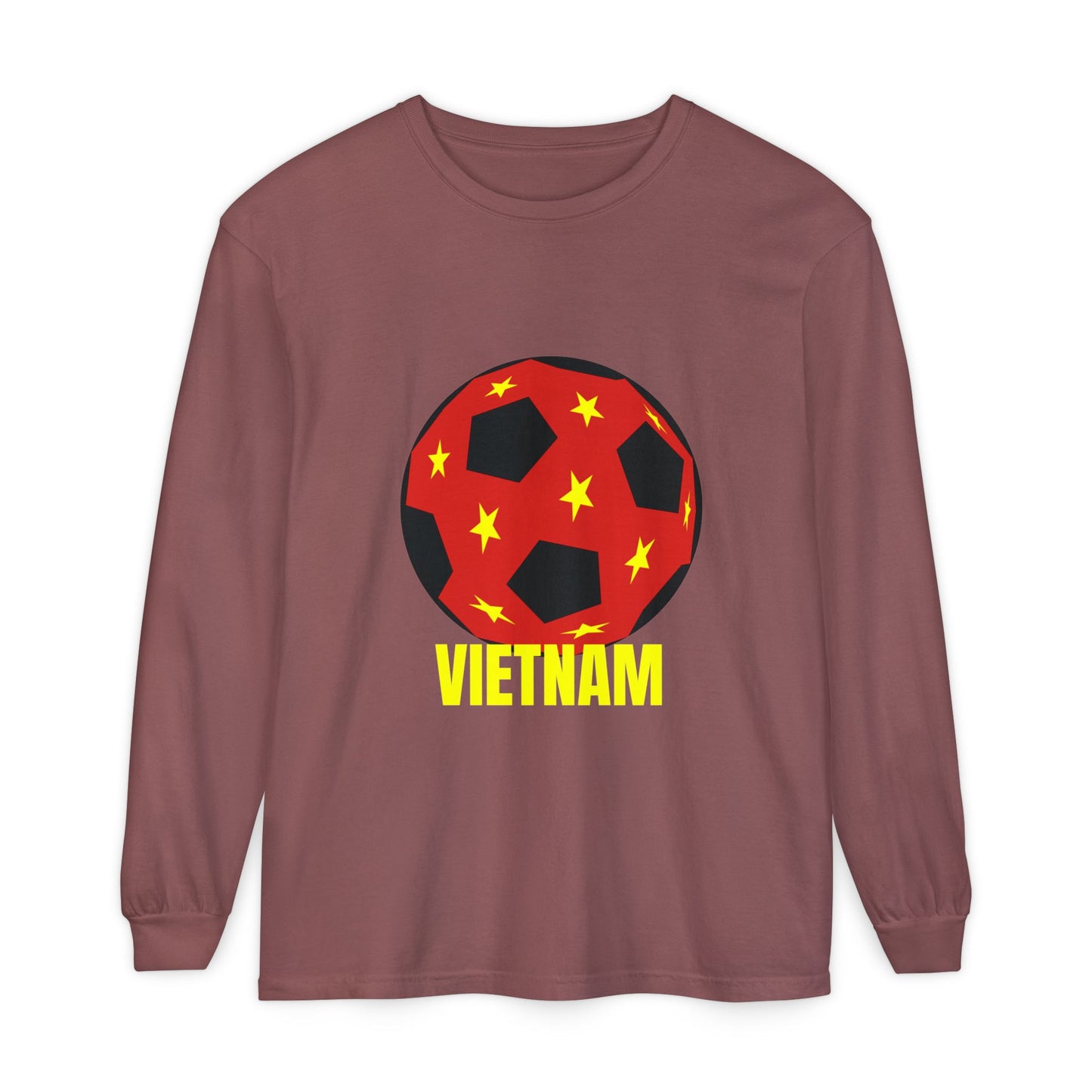 Vietnam Fan Specialty Soccer Ball Design Long Sleeve T-Shirt Gold Text