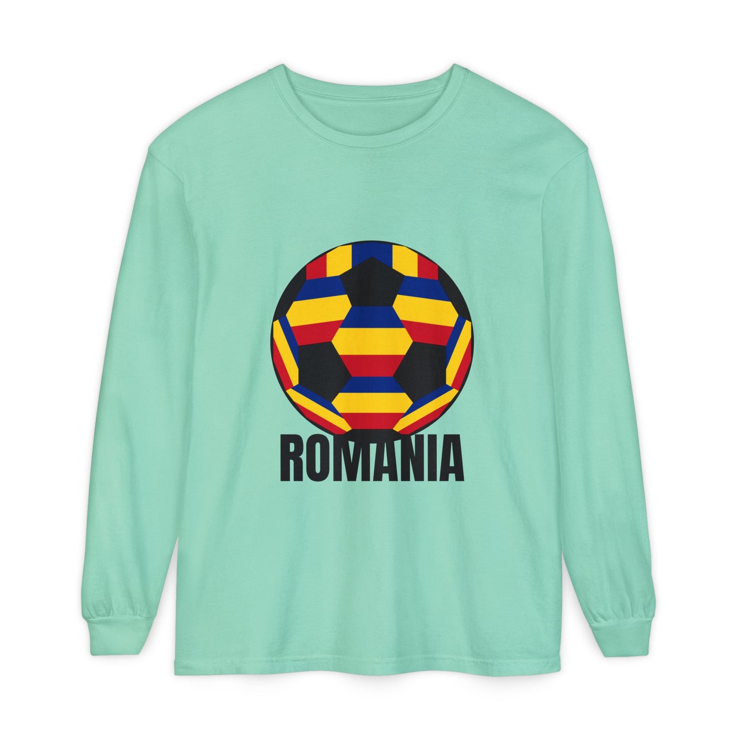 Romania Fan Specialty Soccer Ball Design Long Sleeve Tee