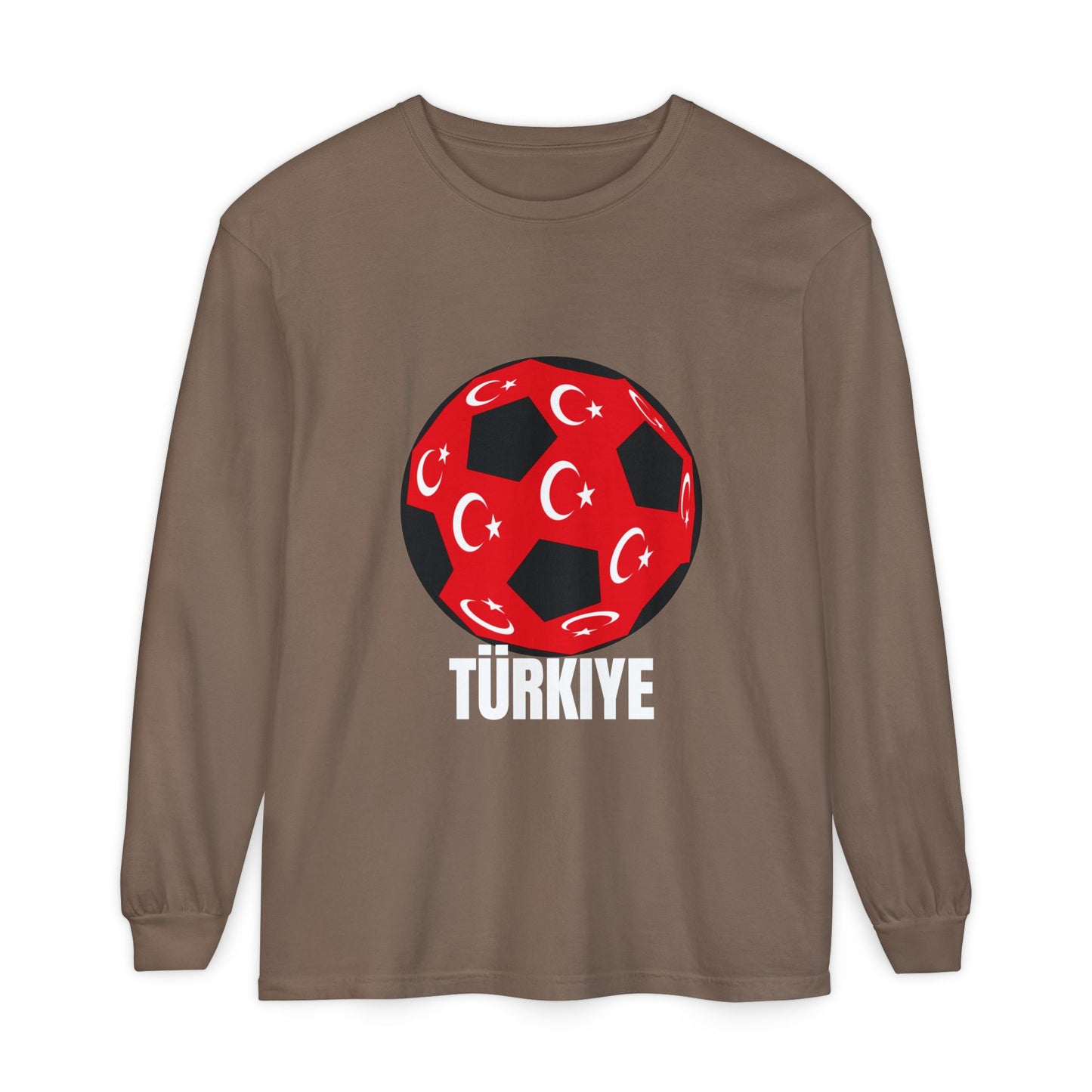Türkiye Fan Specialty Soccer Ball Design Long Sleeve Tee White Text