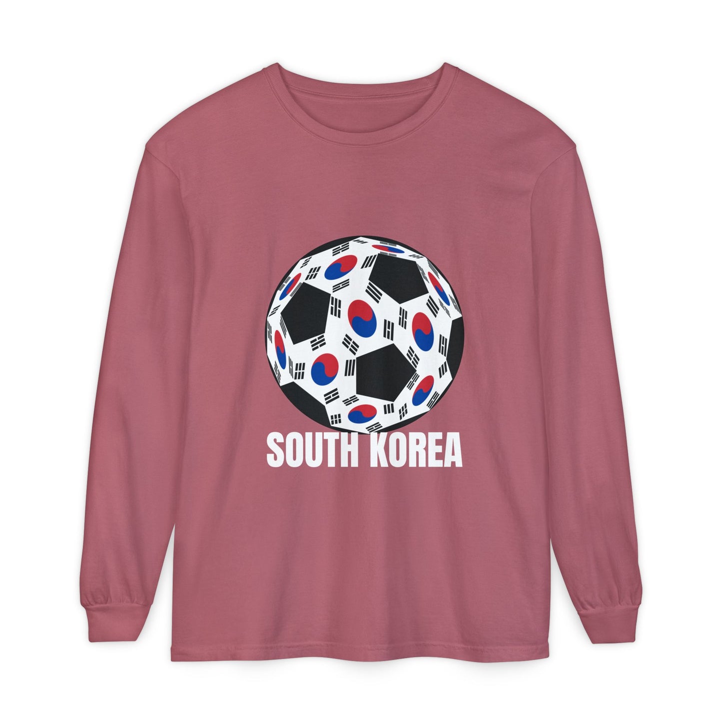 South Korea Fan Specialty Soccer Ball Design T Shirt Long Sleeve Tee White Text